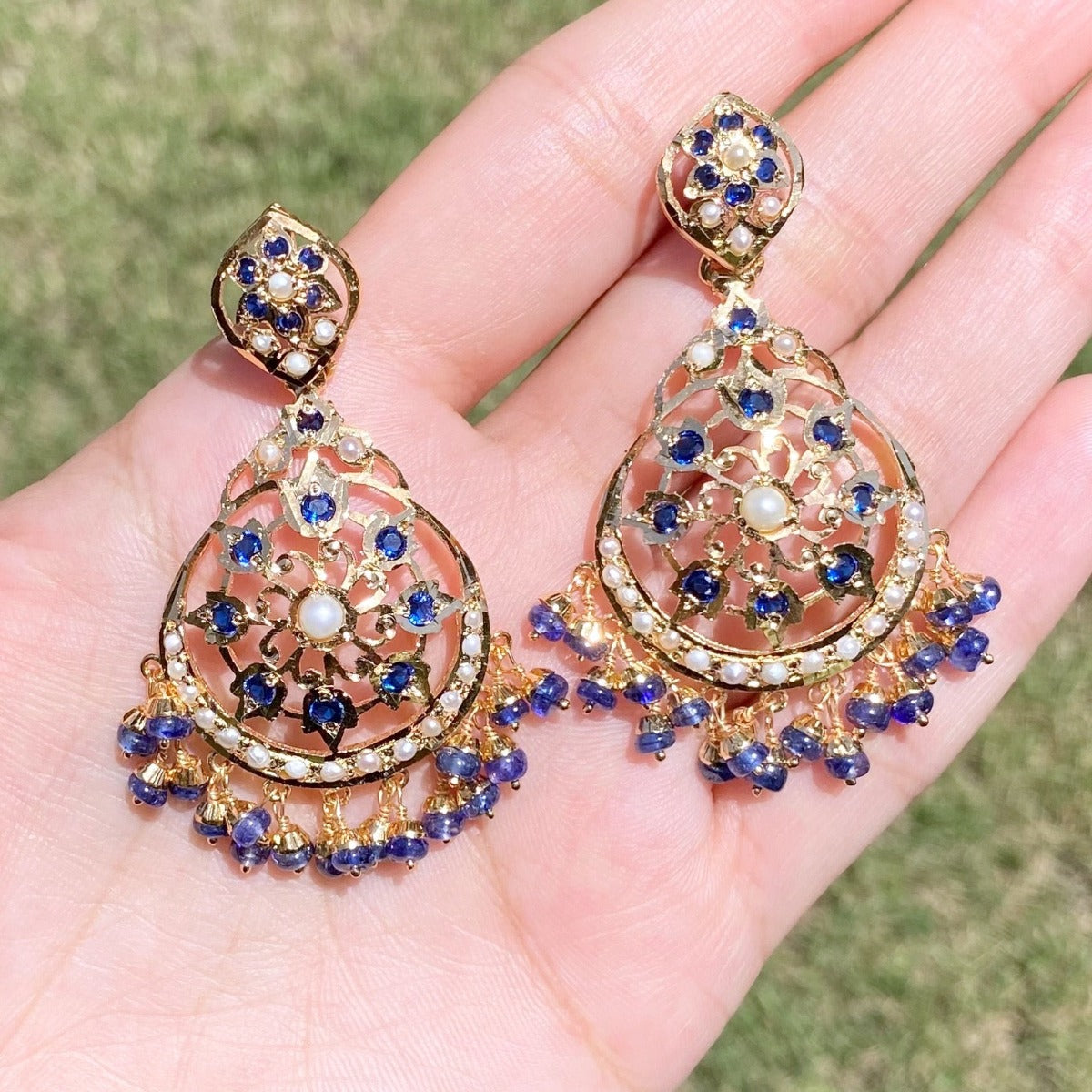 gold plated jadau earrings