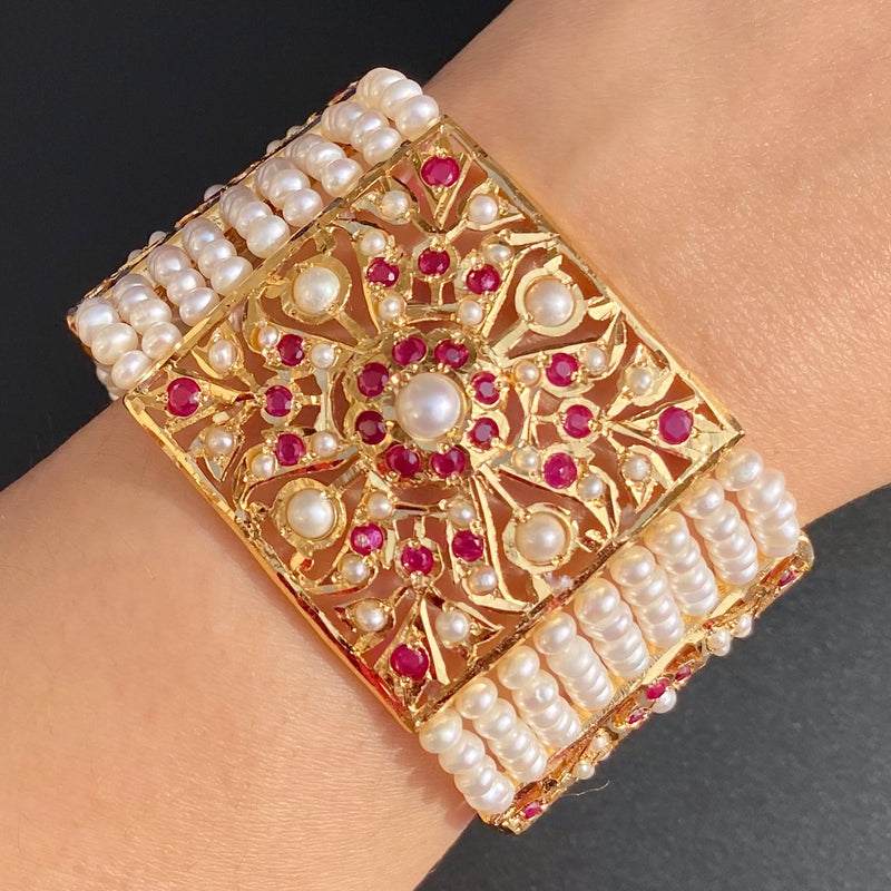Antique Style Bracelet | 925 Silver Gold Plated with Freshwater Pealrs | Old School Design BG 158