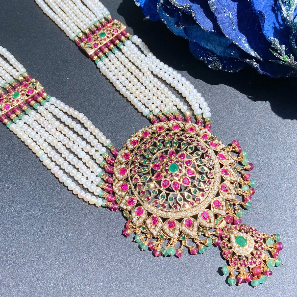 rani haar pendant with ruby emerald pearl
