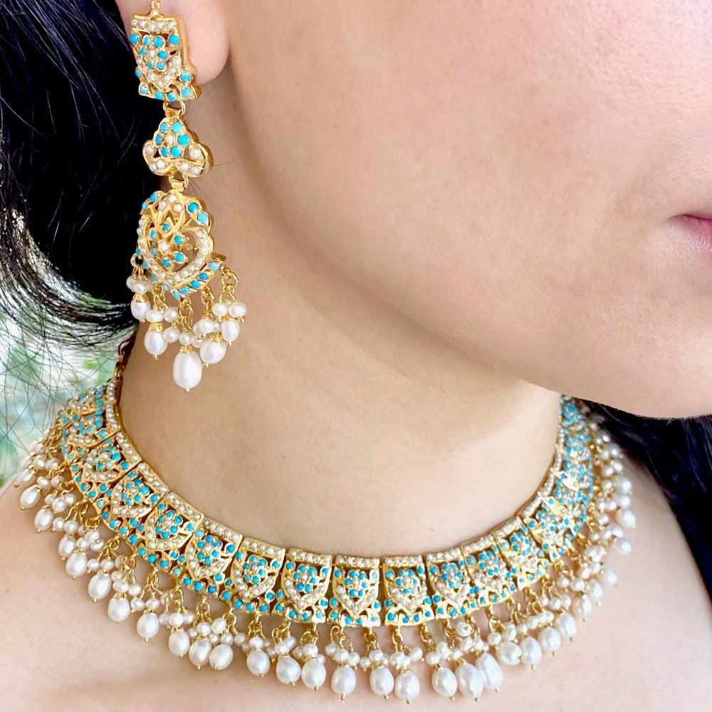 turquoise and pearls necklace set
