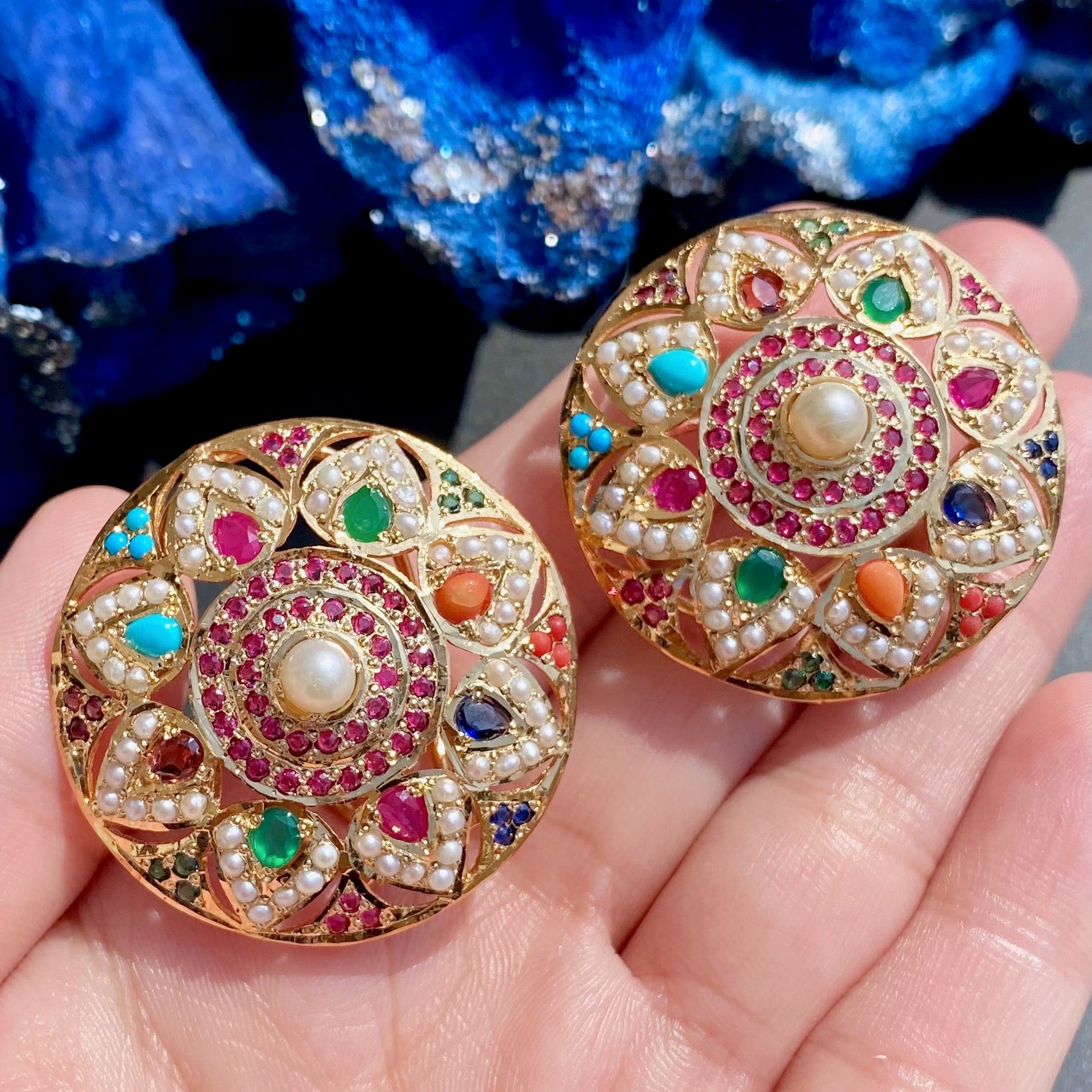 Statement Navratna Stud Earrings | Gold Plated on 925 Silver ER 650