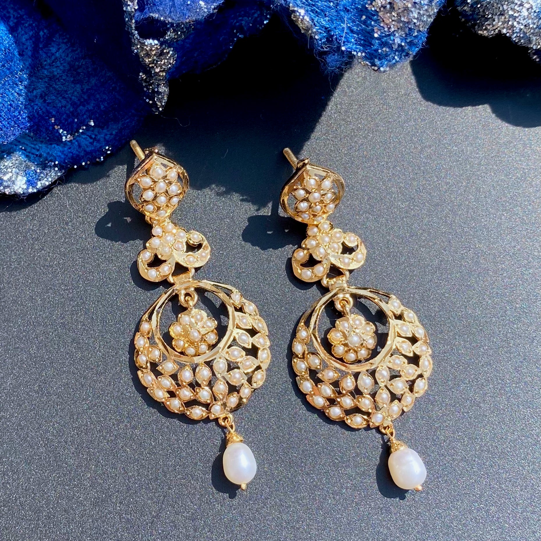Long Chandbali Danglers | Freshwater Pearls on 925 Silver Earrings ER 656