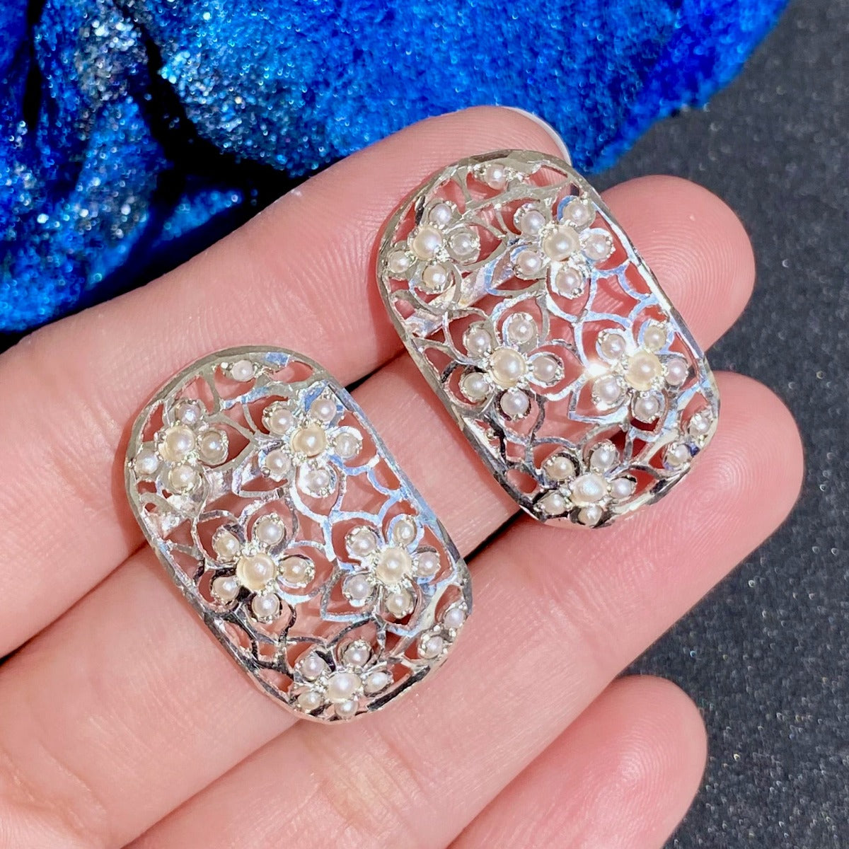 bohemian silver and pearl studs