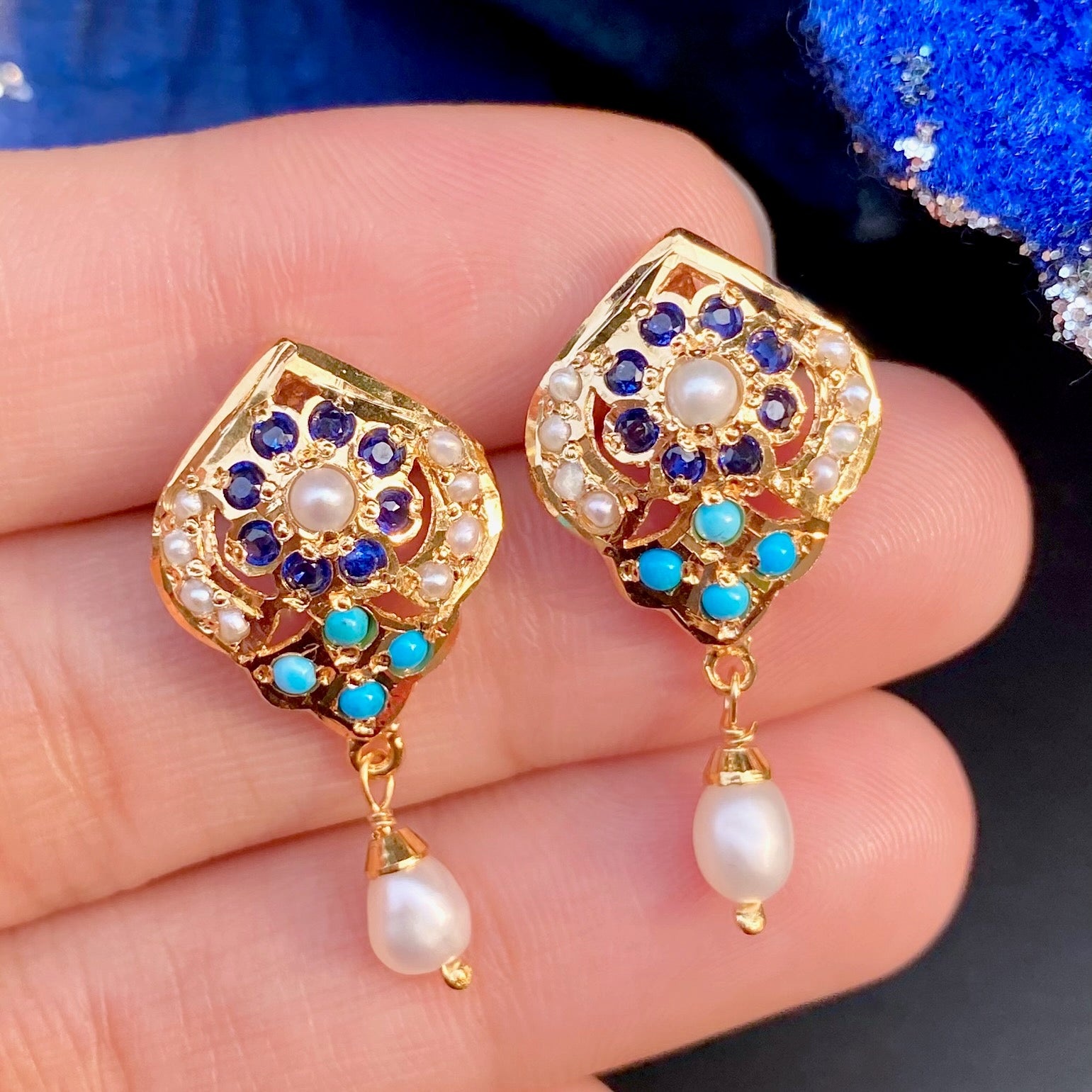 Gold Plated Silver Tops | Dainty Jadau Earrings For Women ER 675