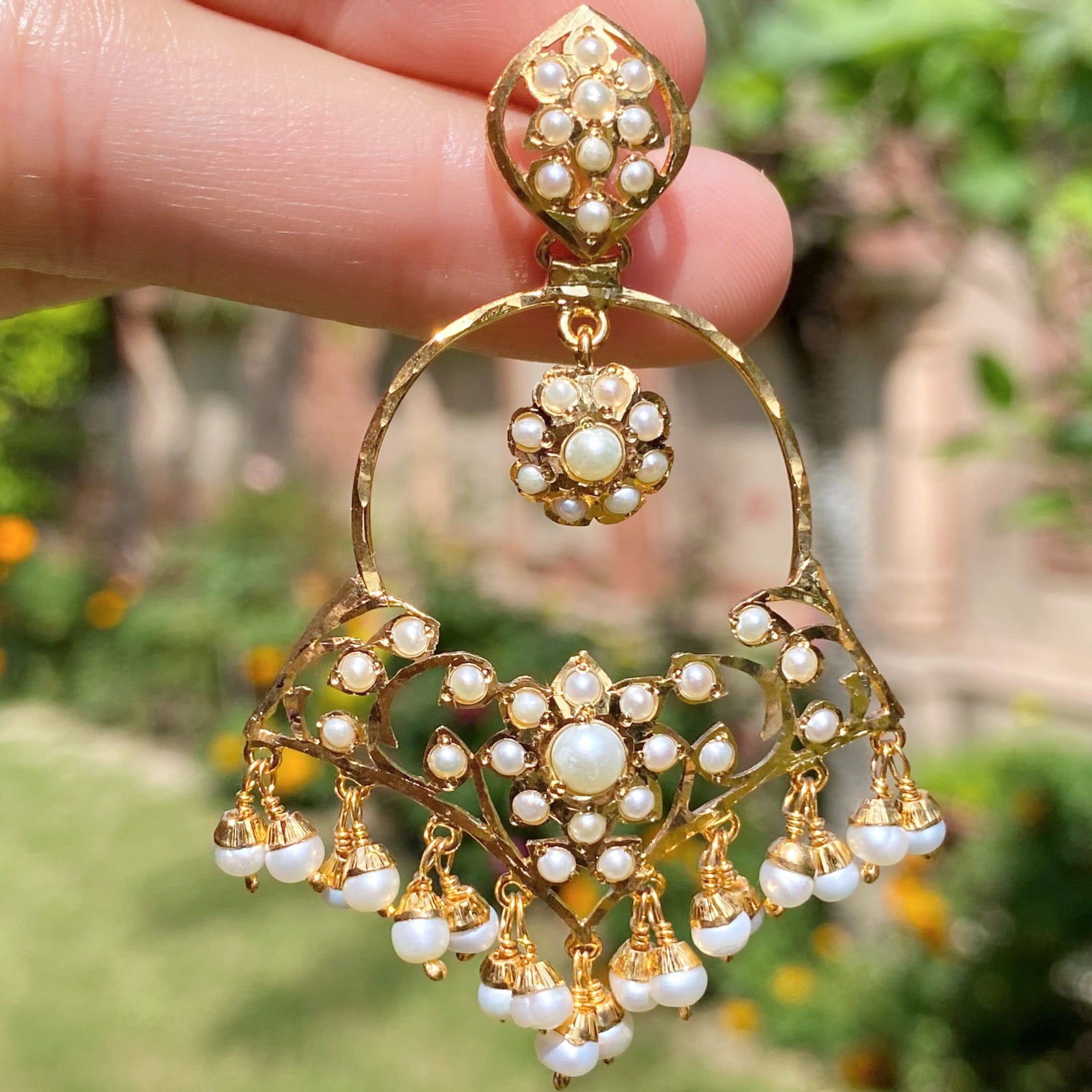 Jadau Earrings on 925 Silver | Gold Plated | Real Freshwater Pearls ER 647
