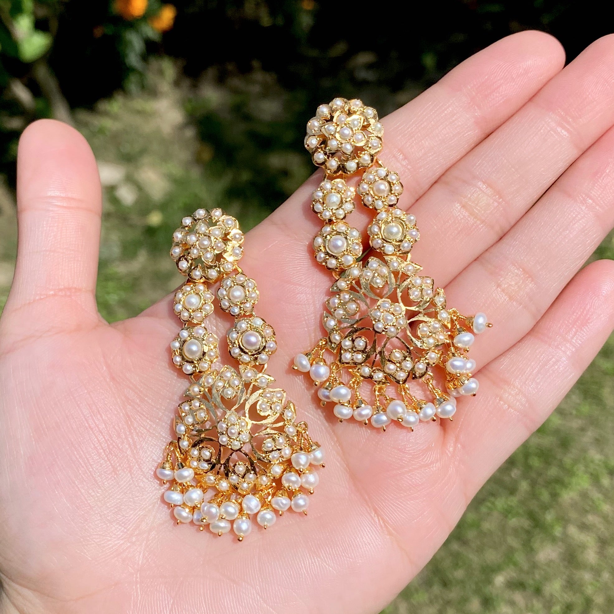 Multi-Tier Jadau Earrings | Real Freshwater Pearls on 925 Silver ER 643