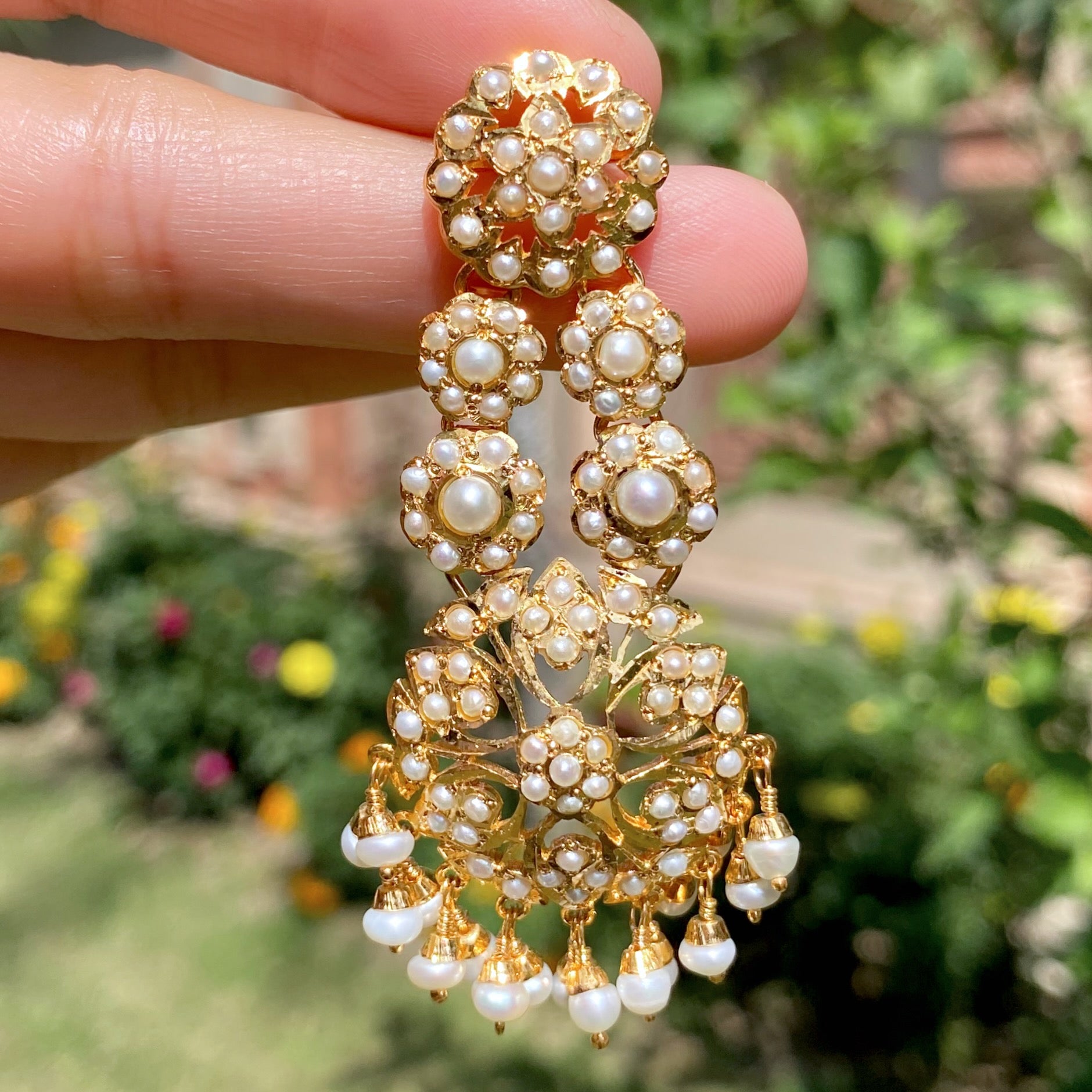 Multi-Tier Jadau Earrings | Real Freshwater Pearls on 925 Silver ER 643