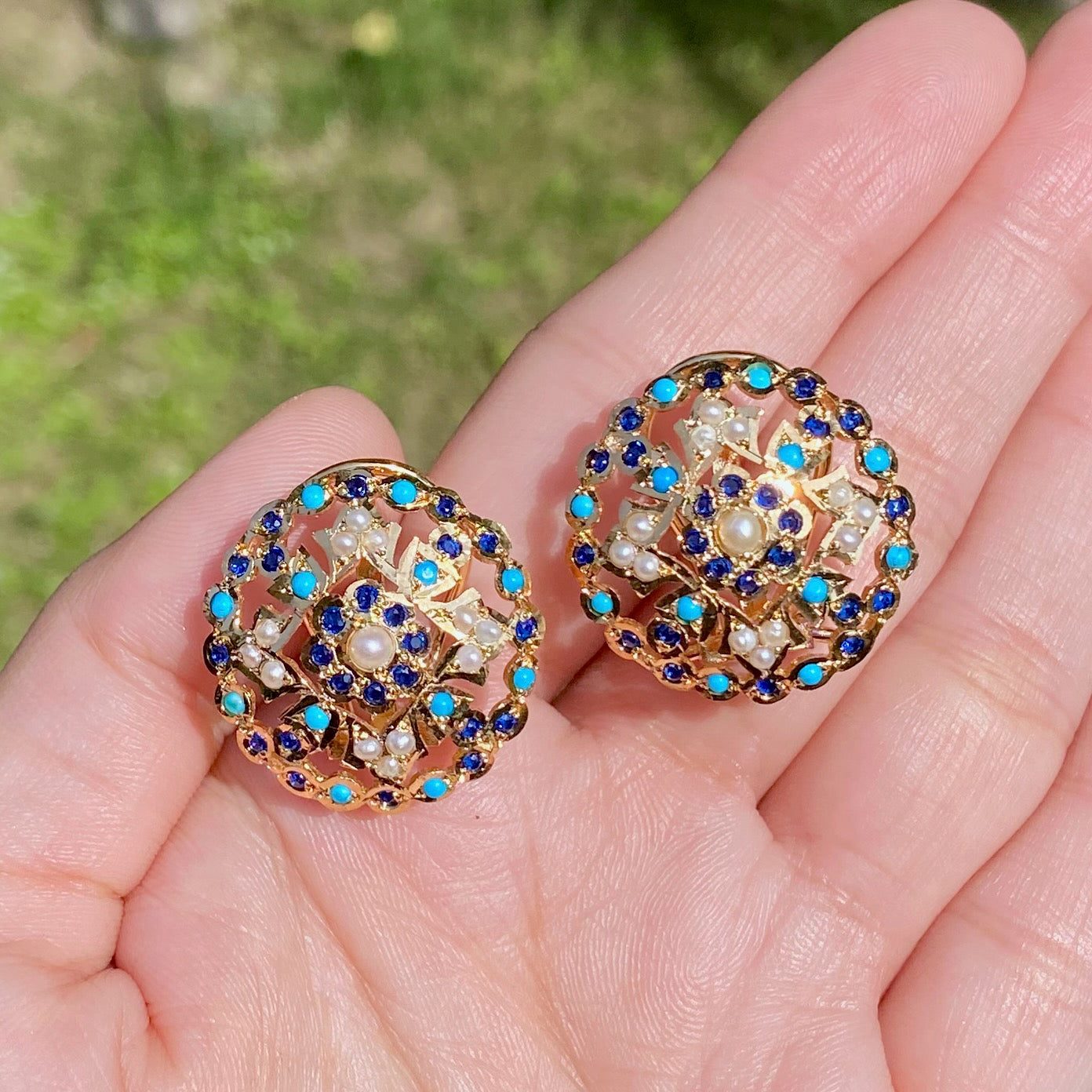Round Jadau Studs in Unique Color Combination | Gold Plated Silver ER 642