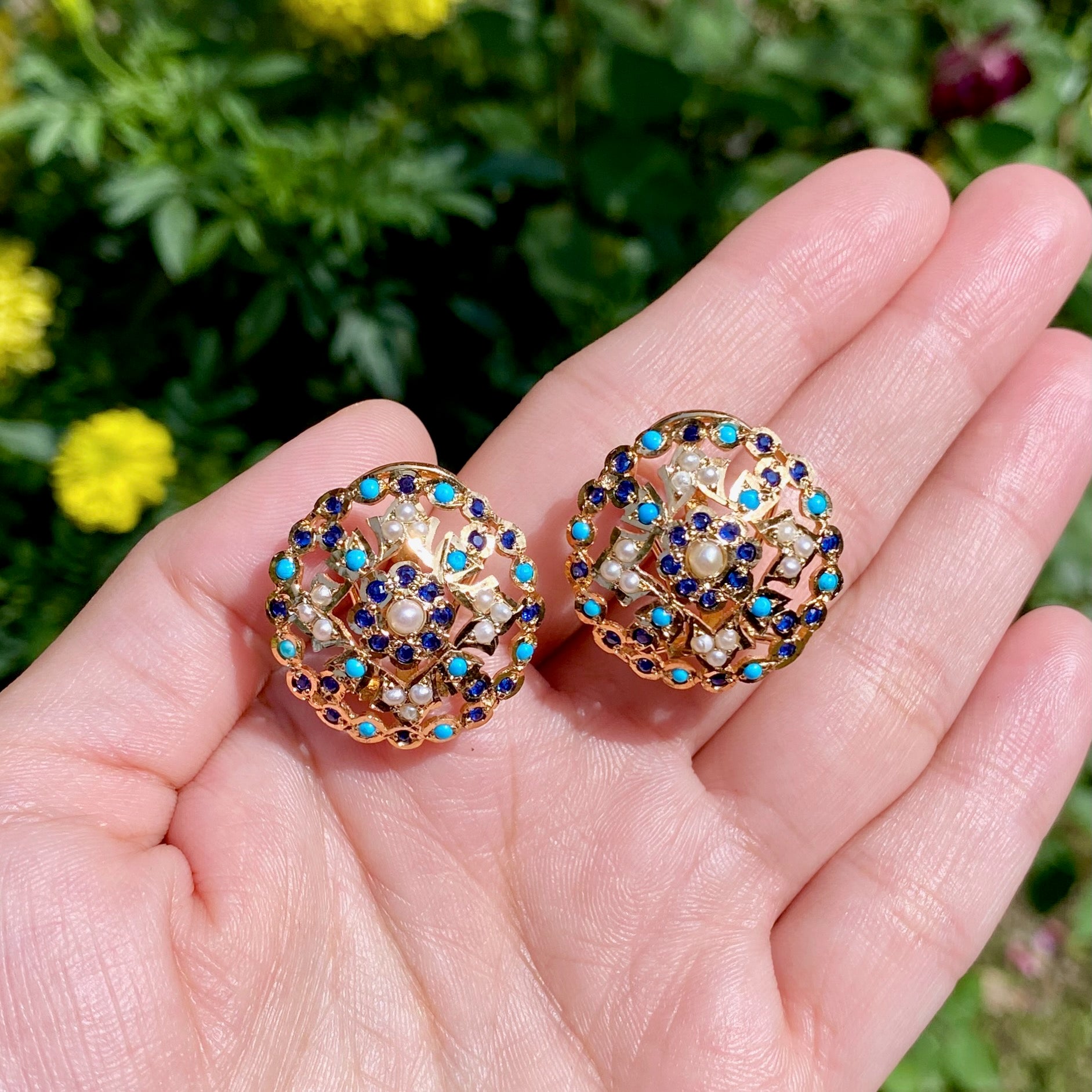 Round Jadau Studs in Unique Color Combination | Gold Plated Silver ER 642