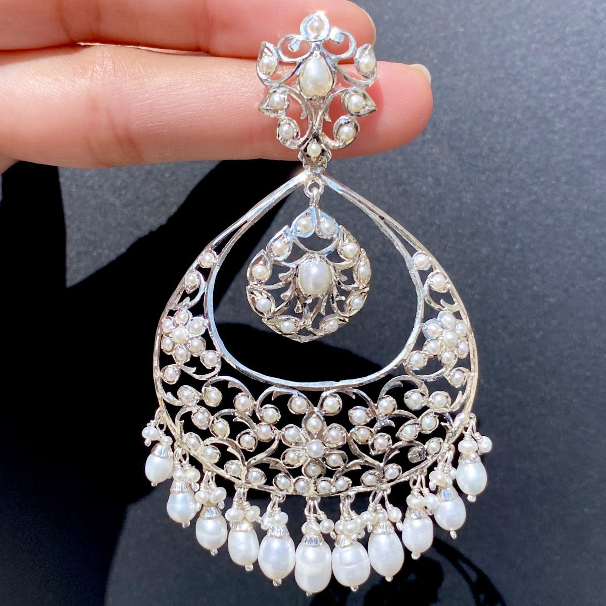 drop shaped pearl chandbali with pearls