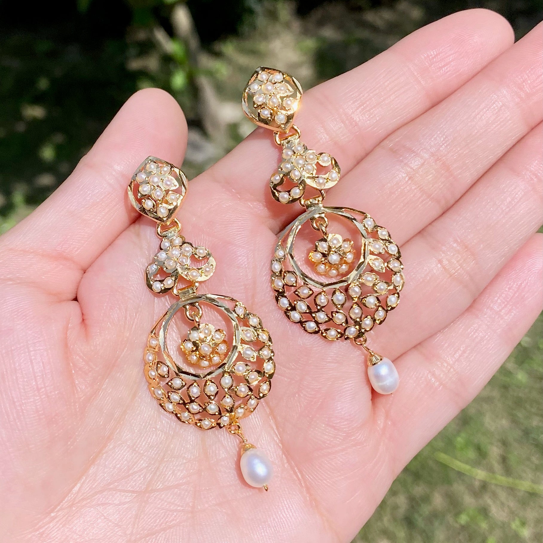 Long Chandbali Danglers | Freshwater Pearls on 925 Silver Earrings ER 656