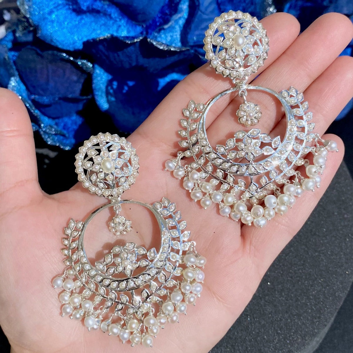 Sterling silver chandbali earrings
