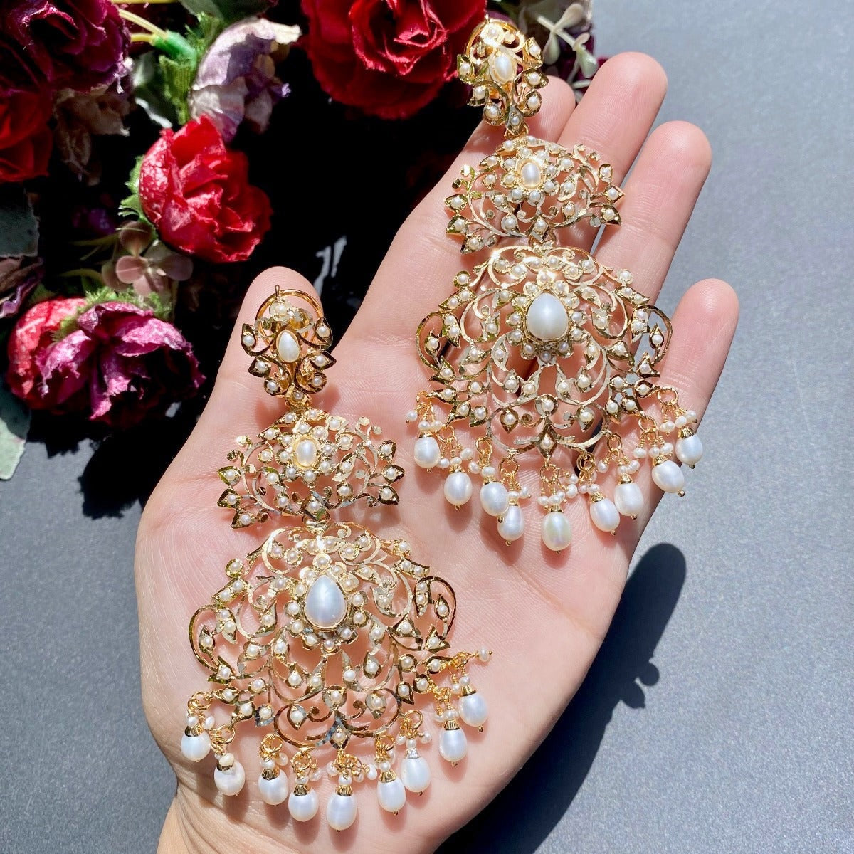 Exquisite Seed Pearl Earrings | Gold Plated Sterling Silver ER 277