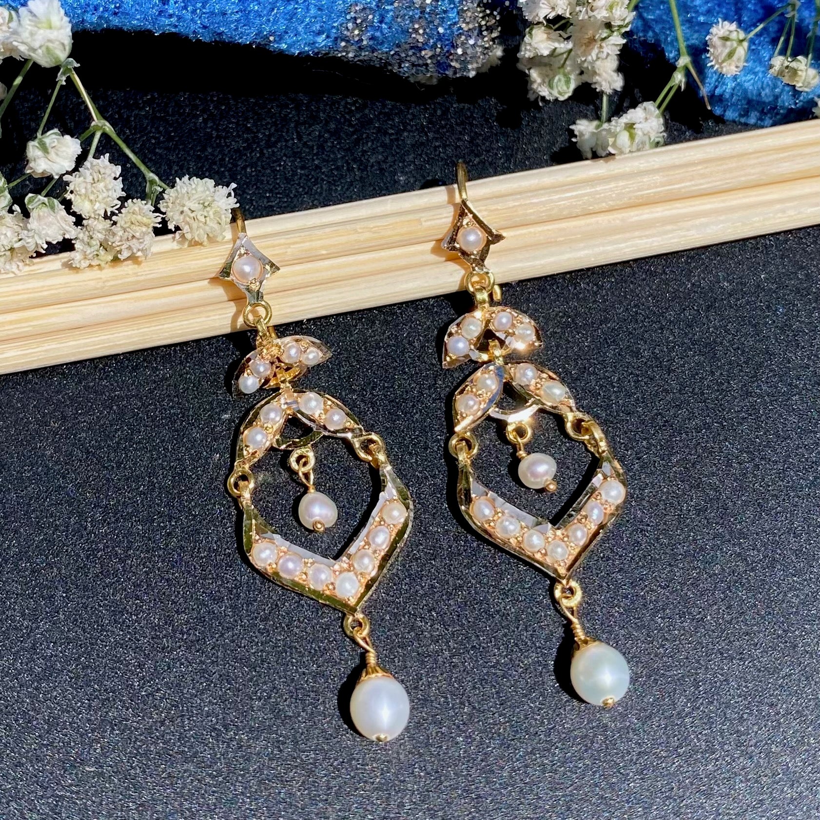 Gold and Pearl Danglers for Girls | 22k Hallmark Gold GER 113