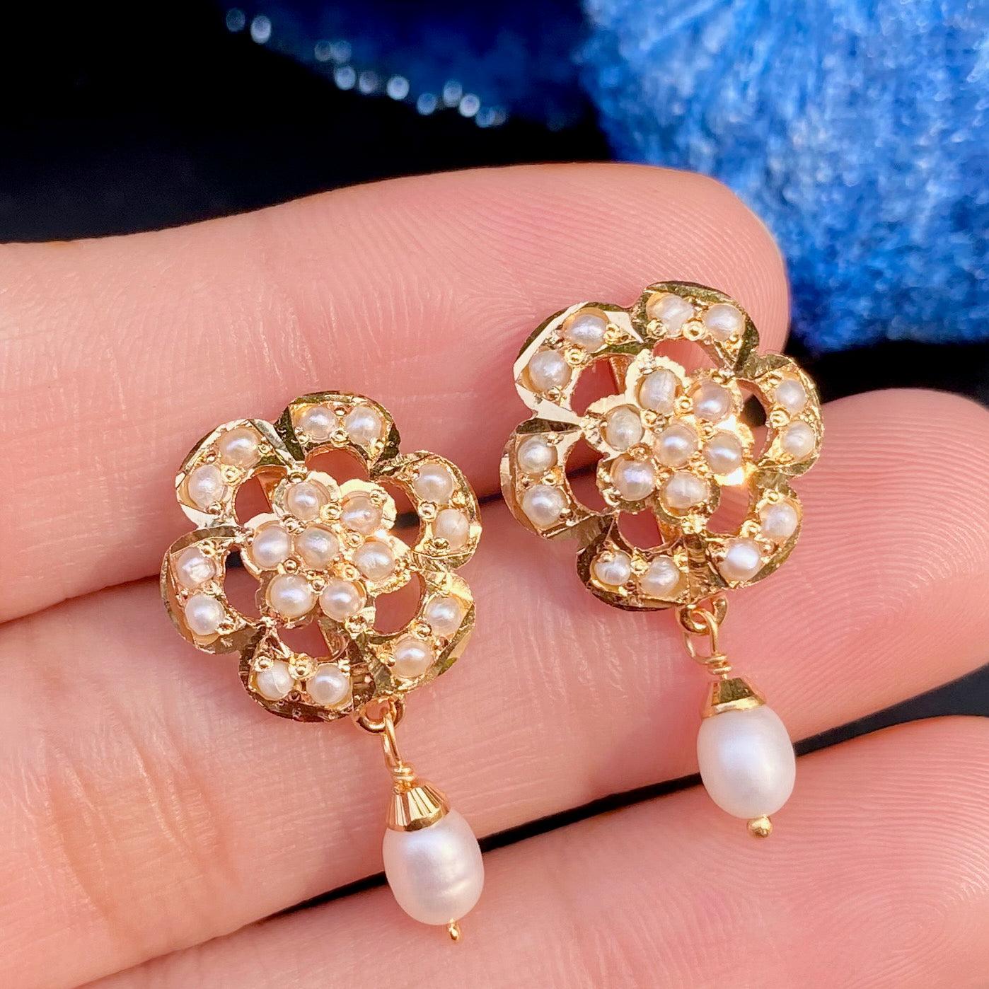 Floral Pearl Tops | Genuine Freshwater Pearl Gold Plated Silver Jewelry Online ER 665