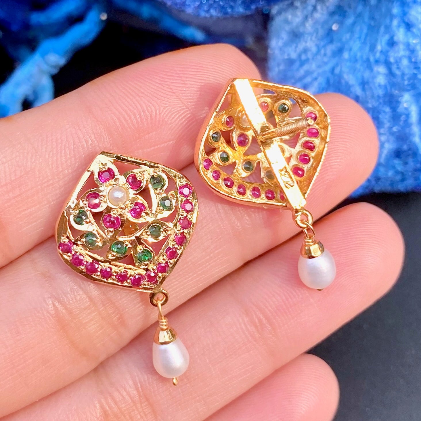 Multicoloured Jadau Stud Earrings | Gold Plated on Sterling Silver ER 663