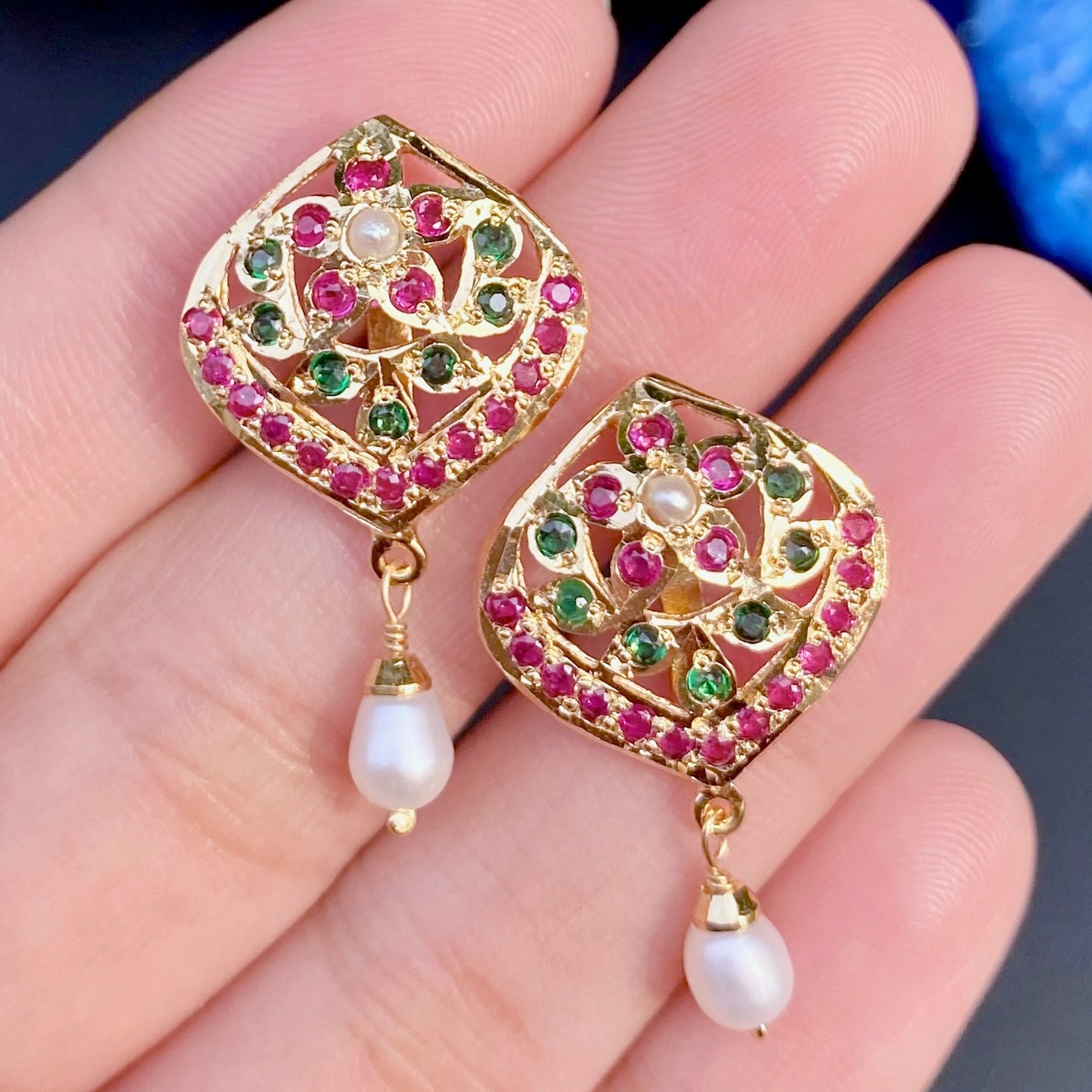 Multicoloured Jadau Studs | Gold Plated on Sterling Silver ER 663