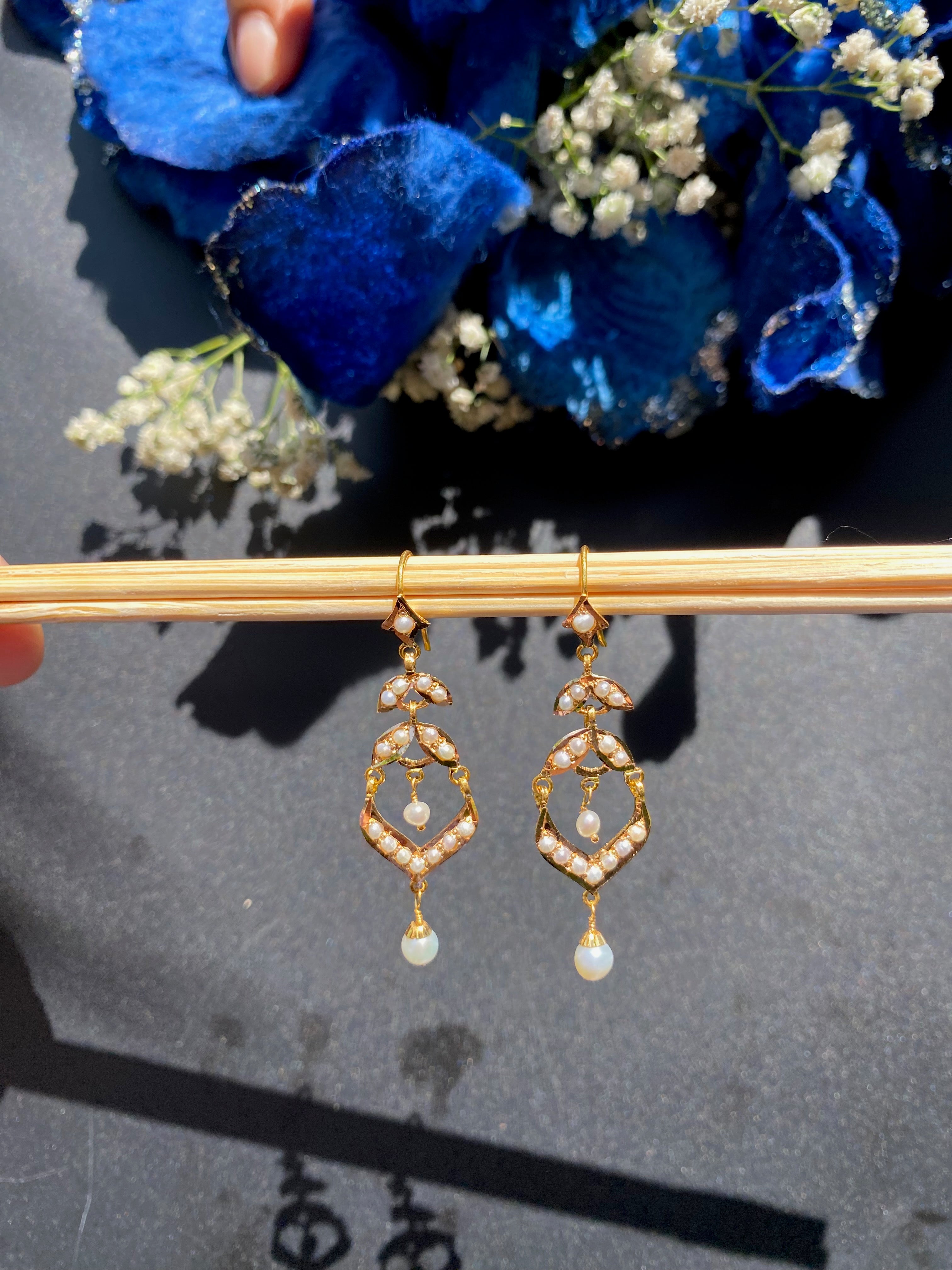 Gold and Pearl Danglers for Girls | 22k Hallmark Gold GER 113