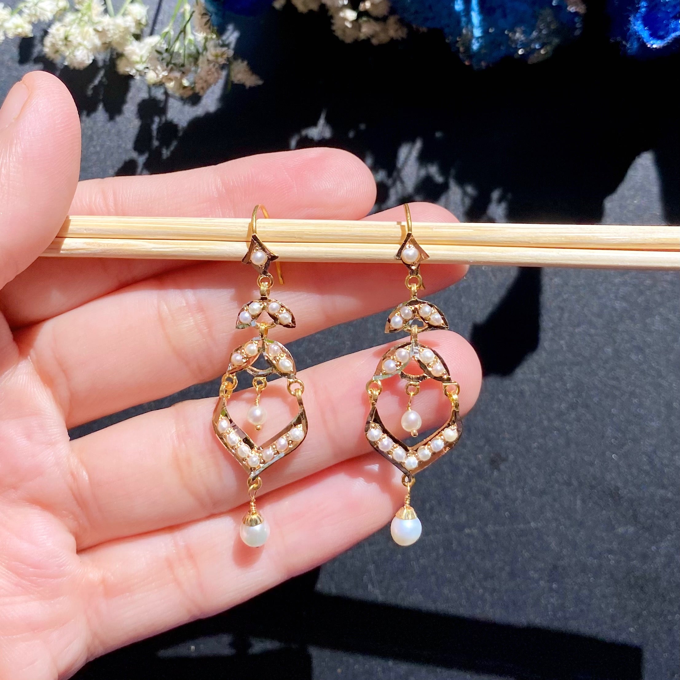 Gold and Pearl Danglers for Girls | 22k Hallmark Gold GER 113