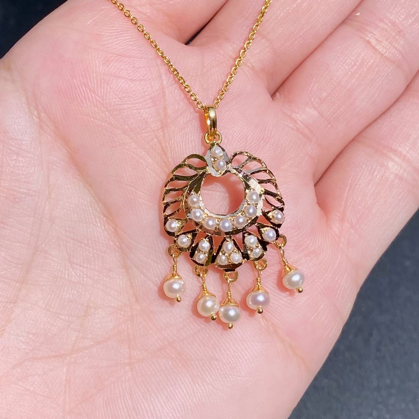 Gold Pendant Studded with Pearls | 22k Gold Jewelry for Gifting Her GP 019