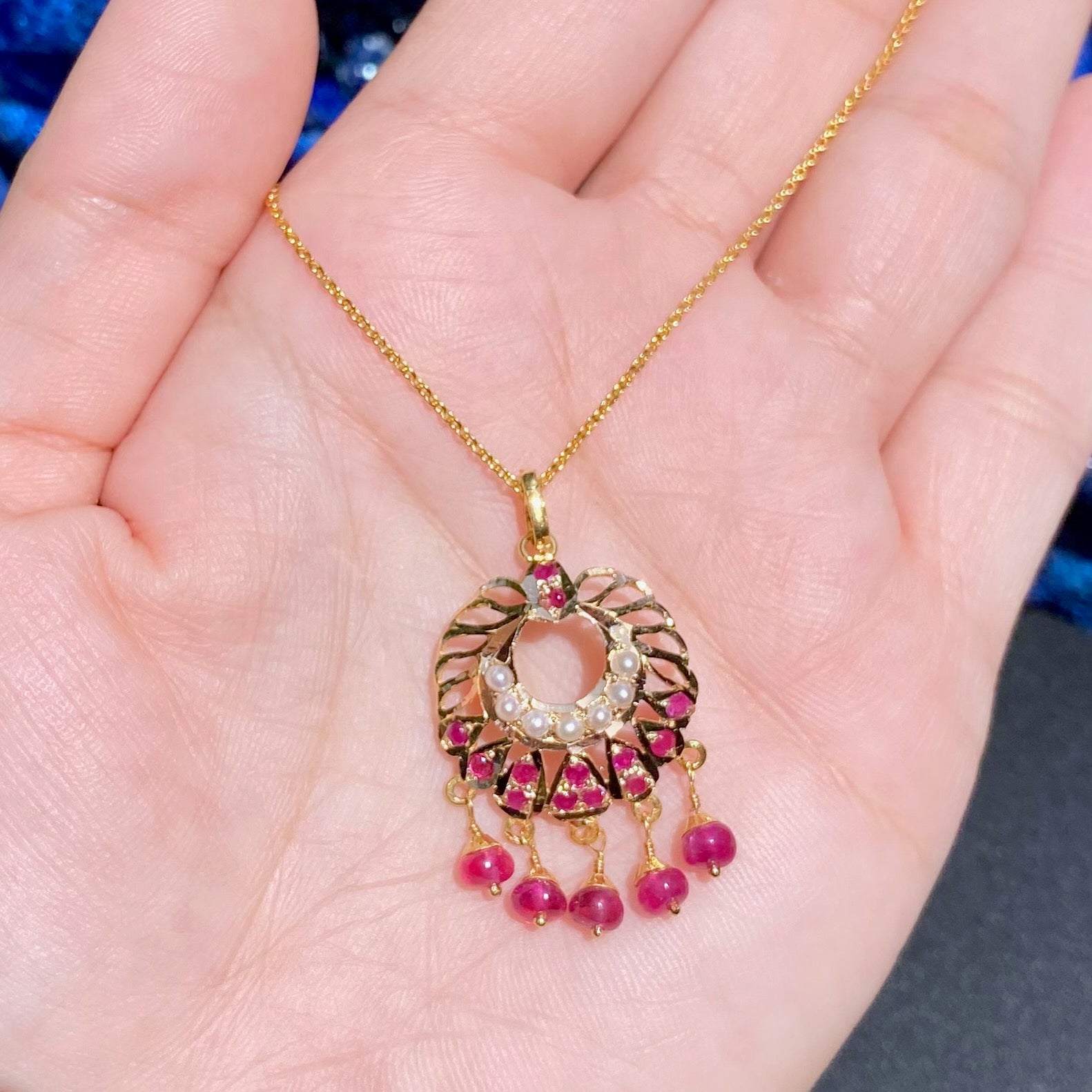 Ruby & Pearl Pendant | 22k Hallmark Gold Jadau Jewelry GP 027