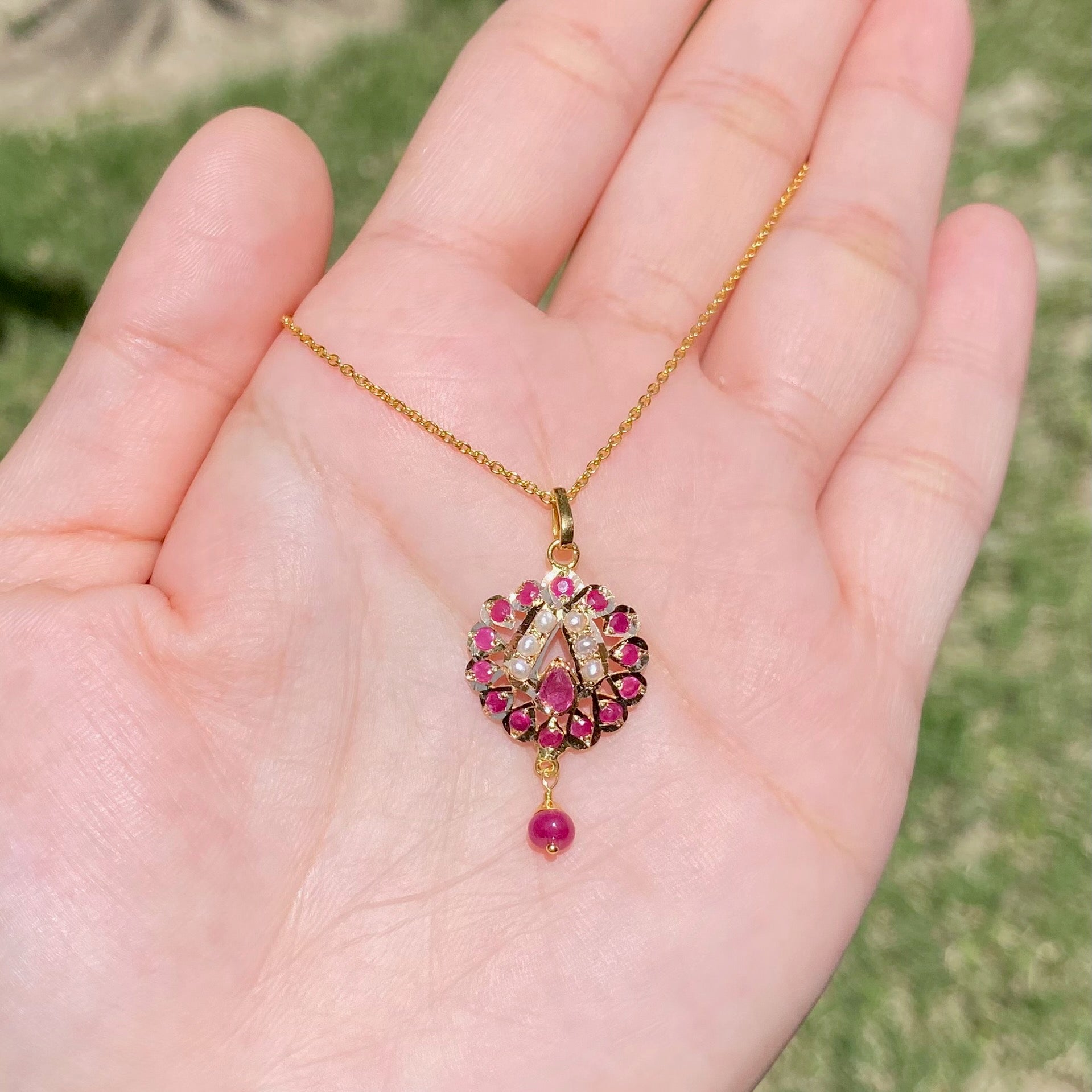 Cute Ruby and Pearl Pendant in 22k Gold | Gold Jewelry for Gifting GP 017