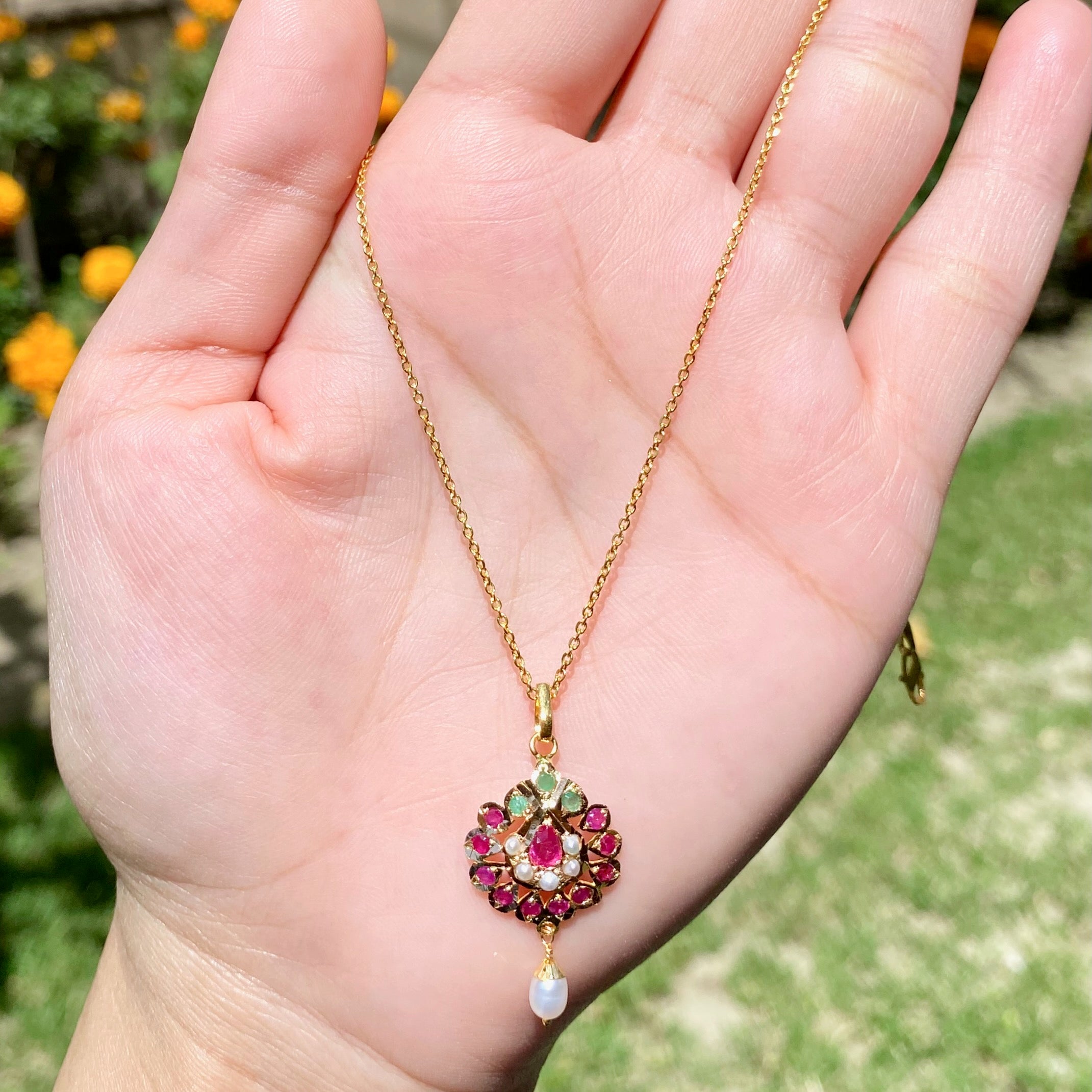 Light Weight Ruby Emerald Pendant on 22K Gold GP 026