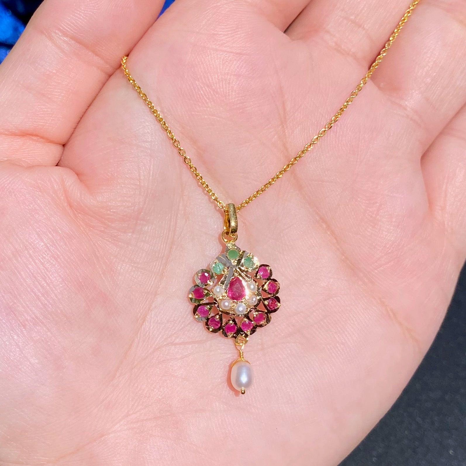 Light Weight Ruby Emerald Pendant on 22K Gold GP 026
