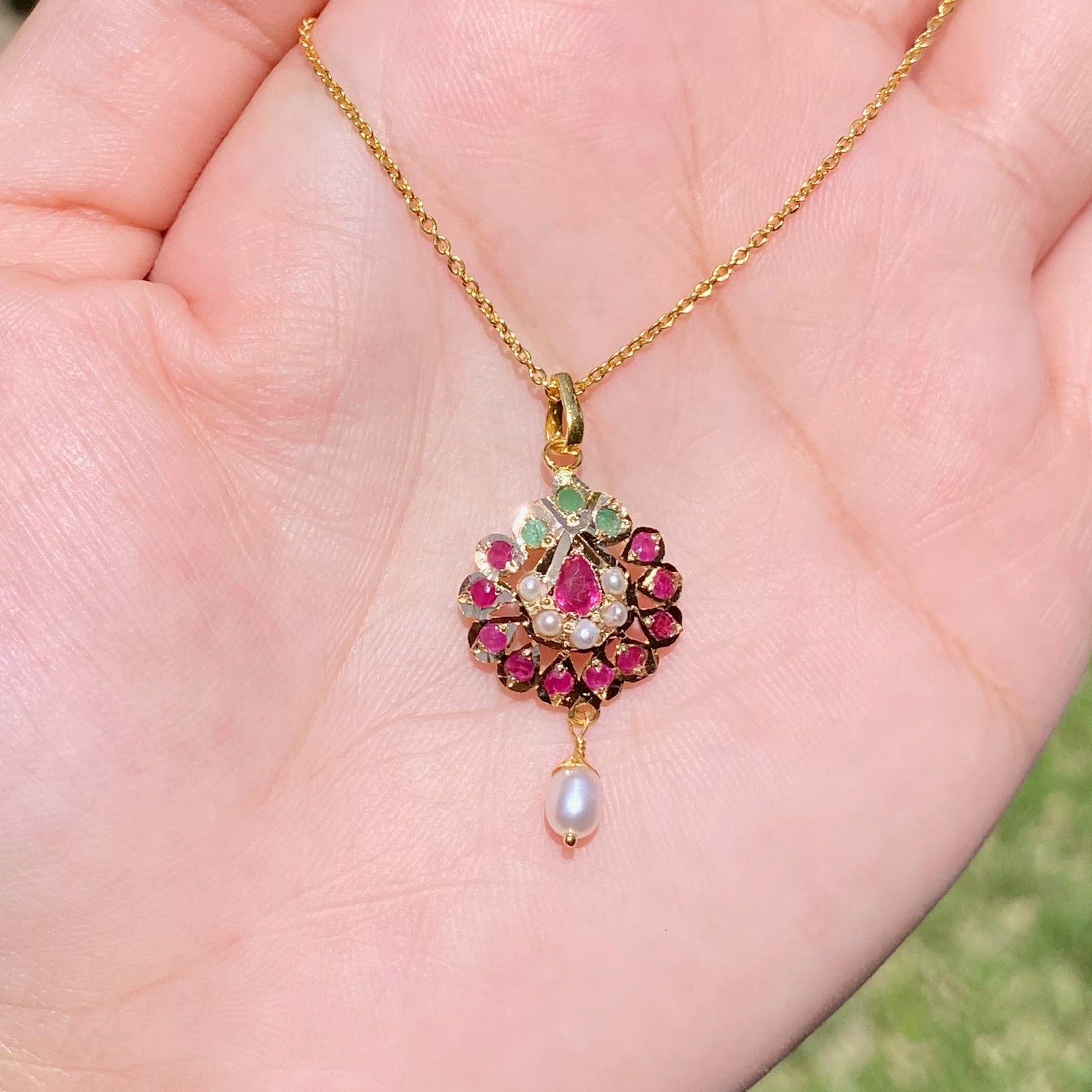 Light Weight Ruby Emerald Pendant on 22K Gold GP 026