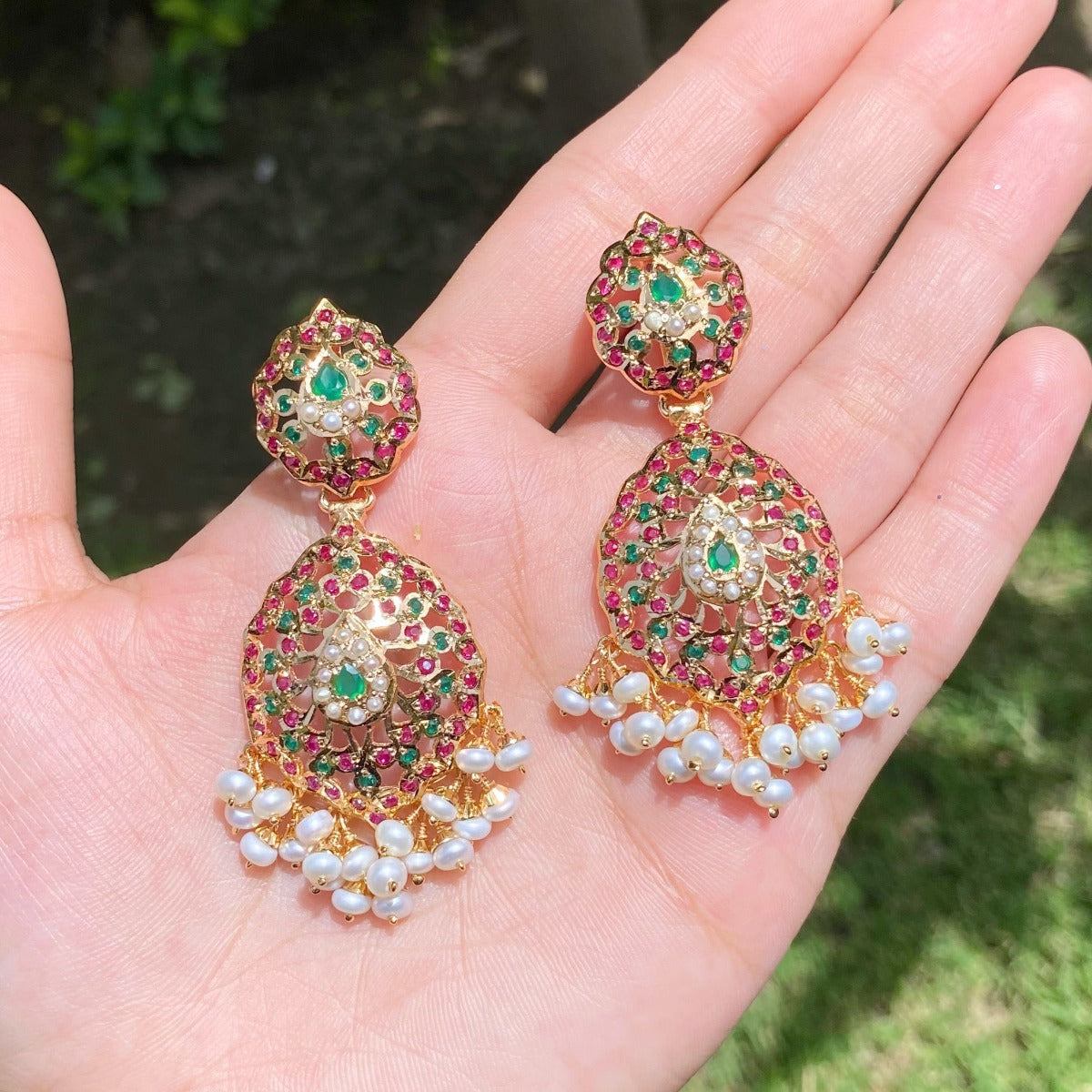 jadau earrings with gold plating