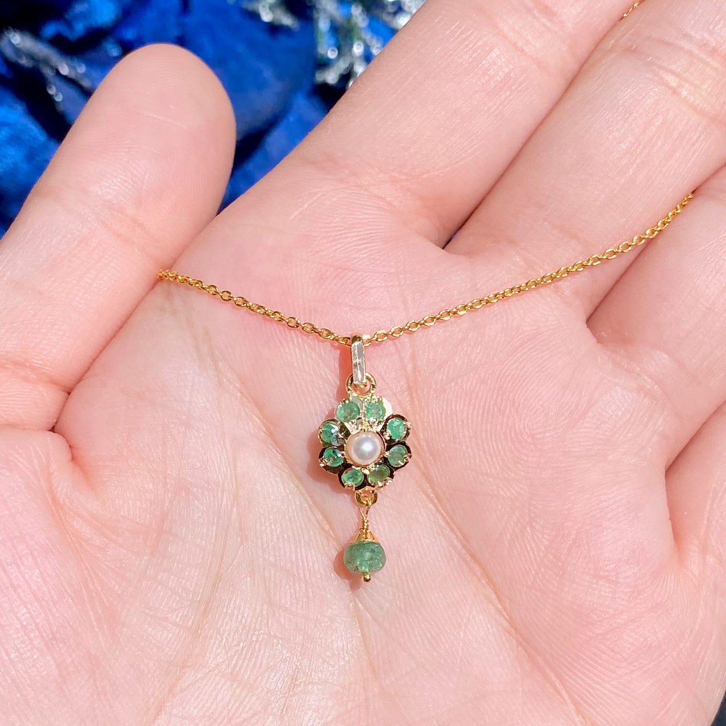 Emerald Pendant in Floral Design | Dainty Gifts for Her on 22k Gold GP 020