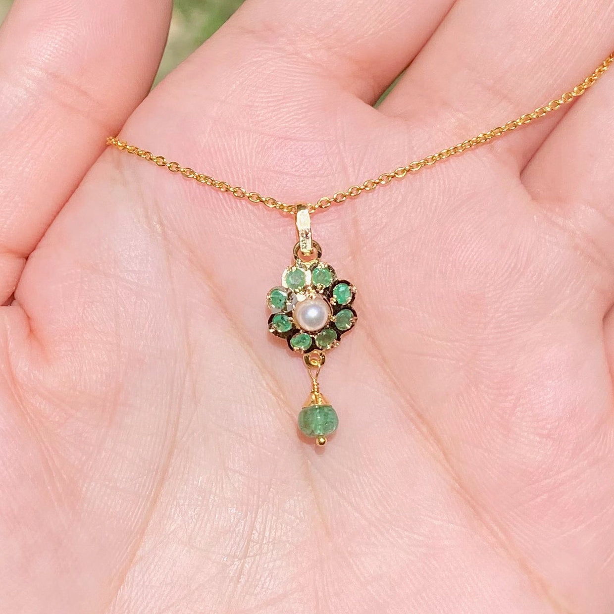 Emerald Pendant in Floral Design | Dainty Gifts for Her on 22k Gold GP 020