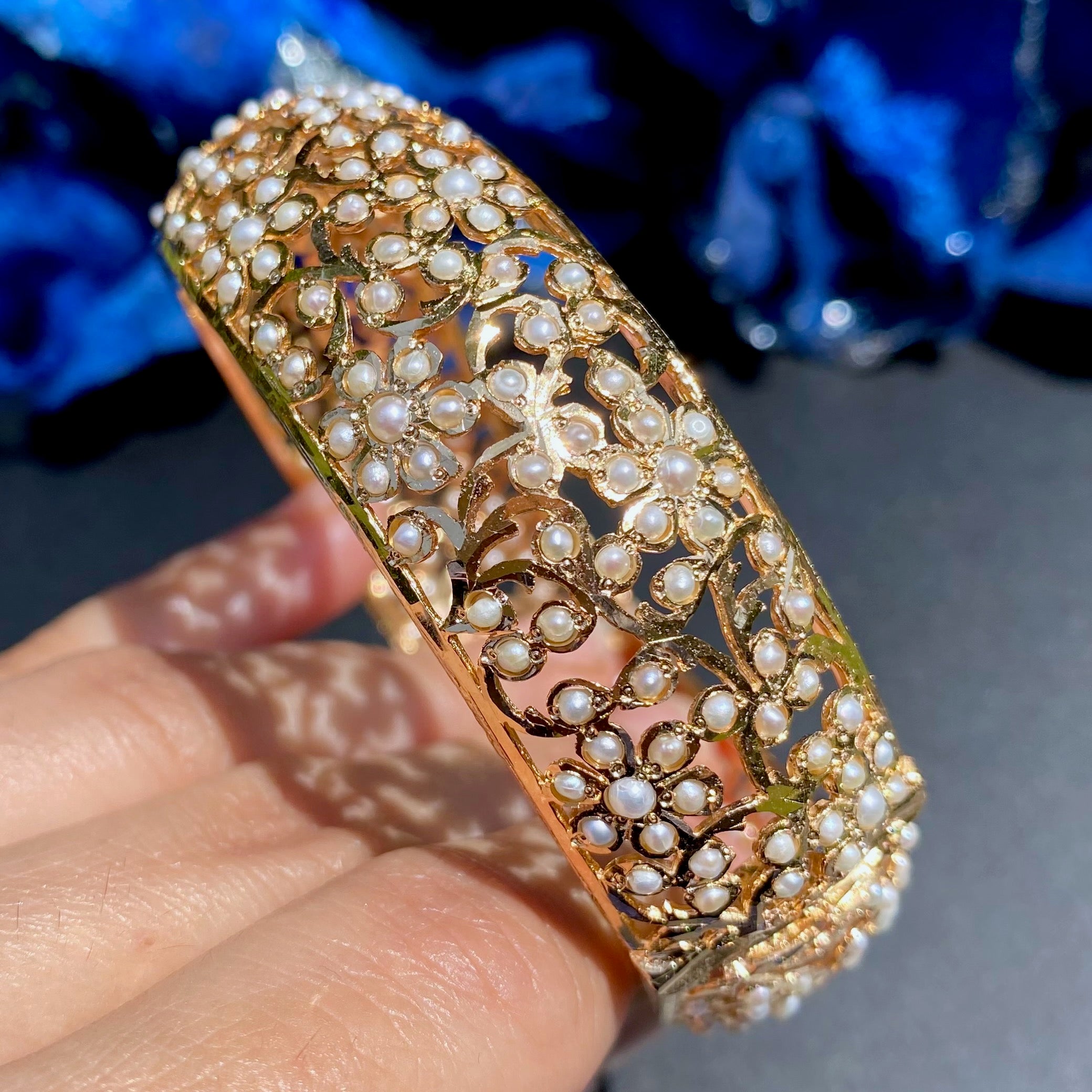 Exquisite Pearl Bangles on 925 Silver Base | Gold Plated BG 178