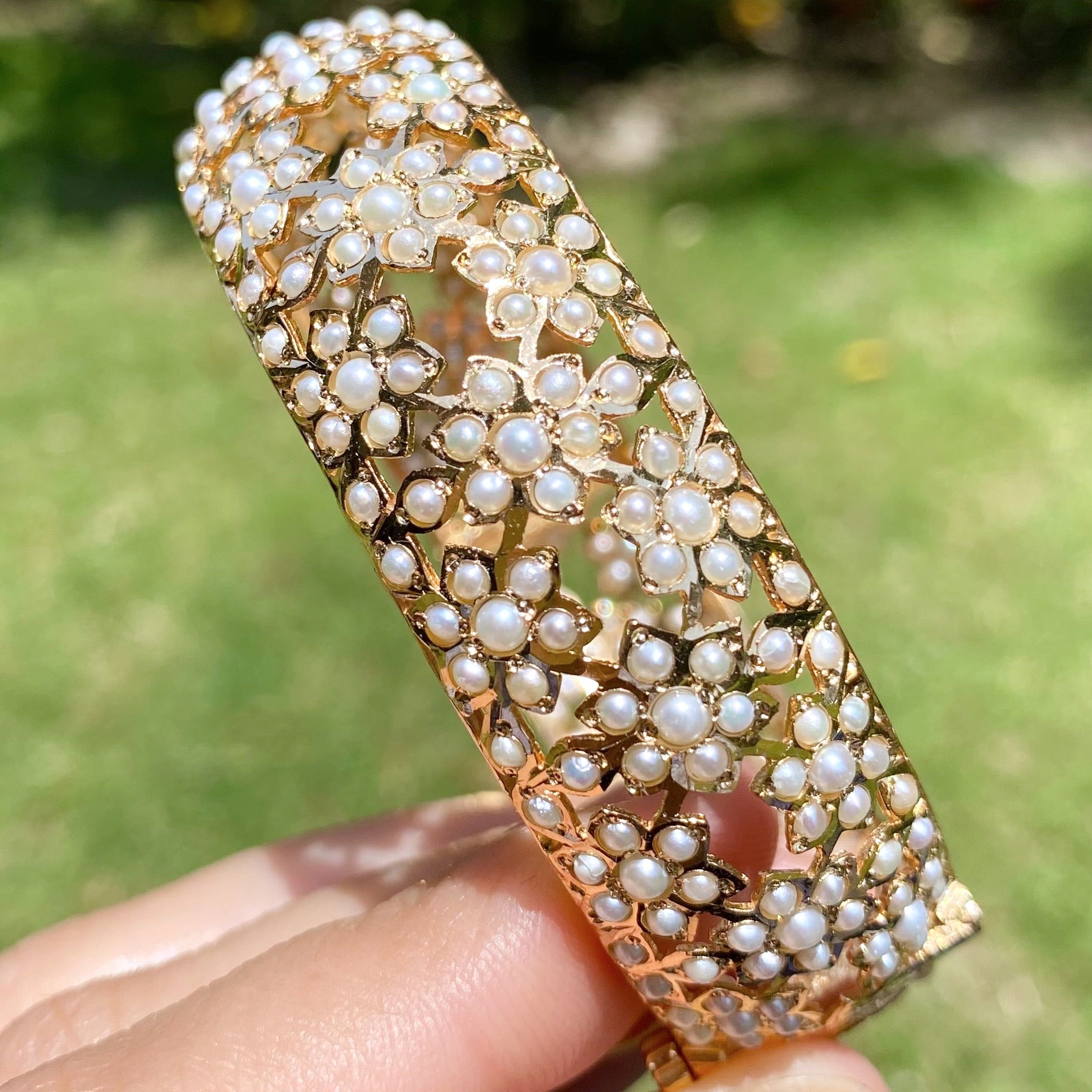 Floral Design Pearl Kada | Gold Plated on 925 Silver BG 176
