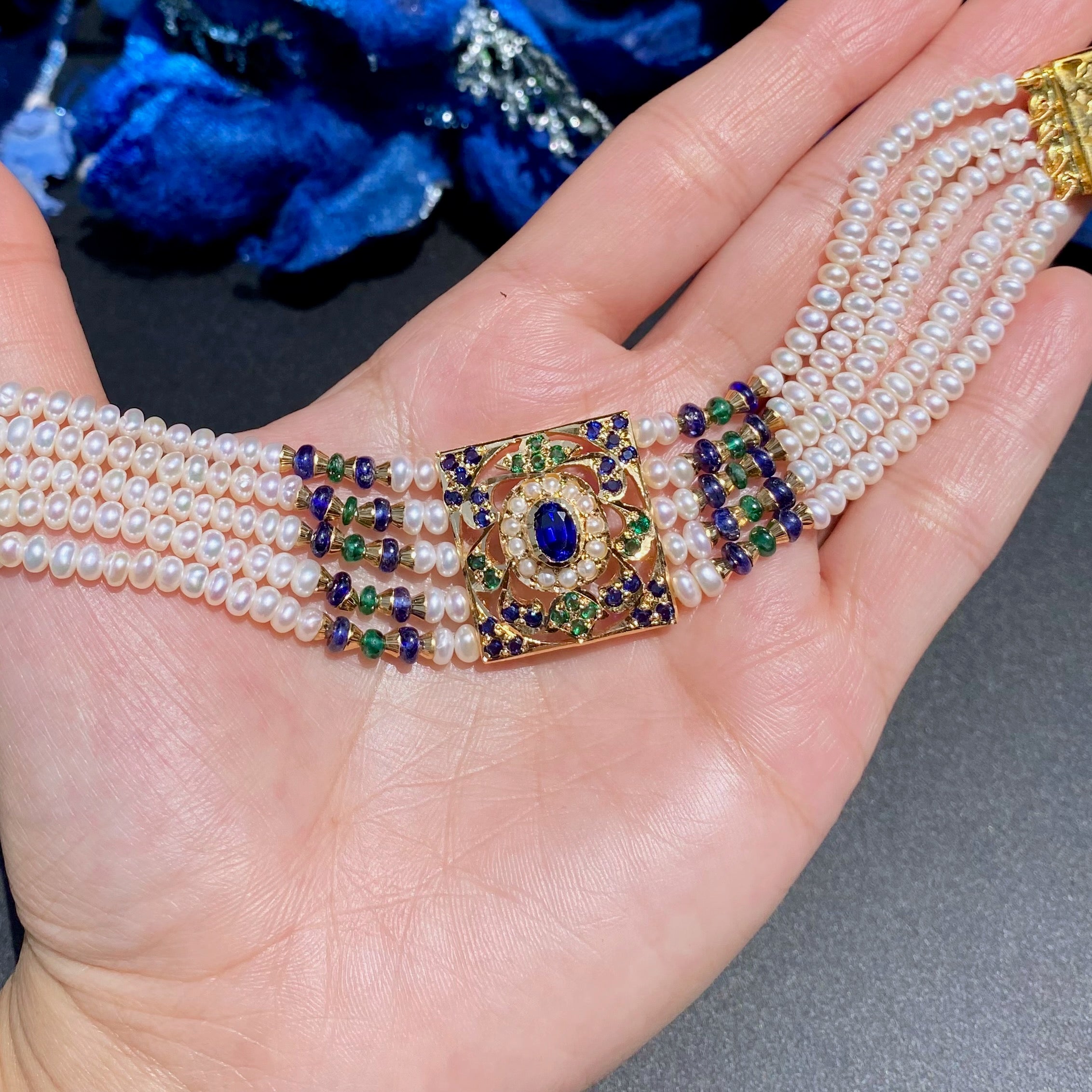 Traditional Jadau Bracelet in Blue Green Colors | Gold Plated on 925 Silver Base BG 173