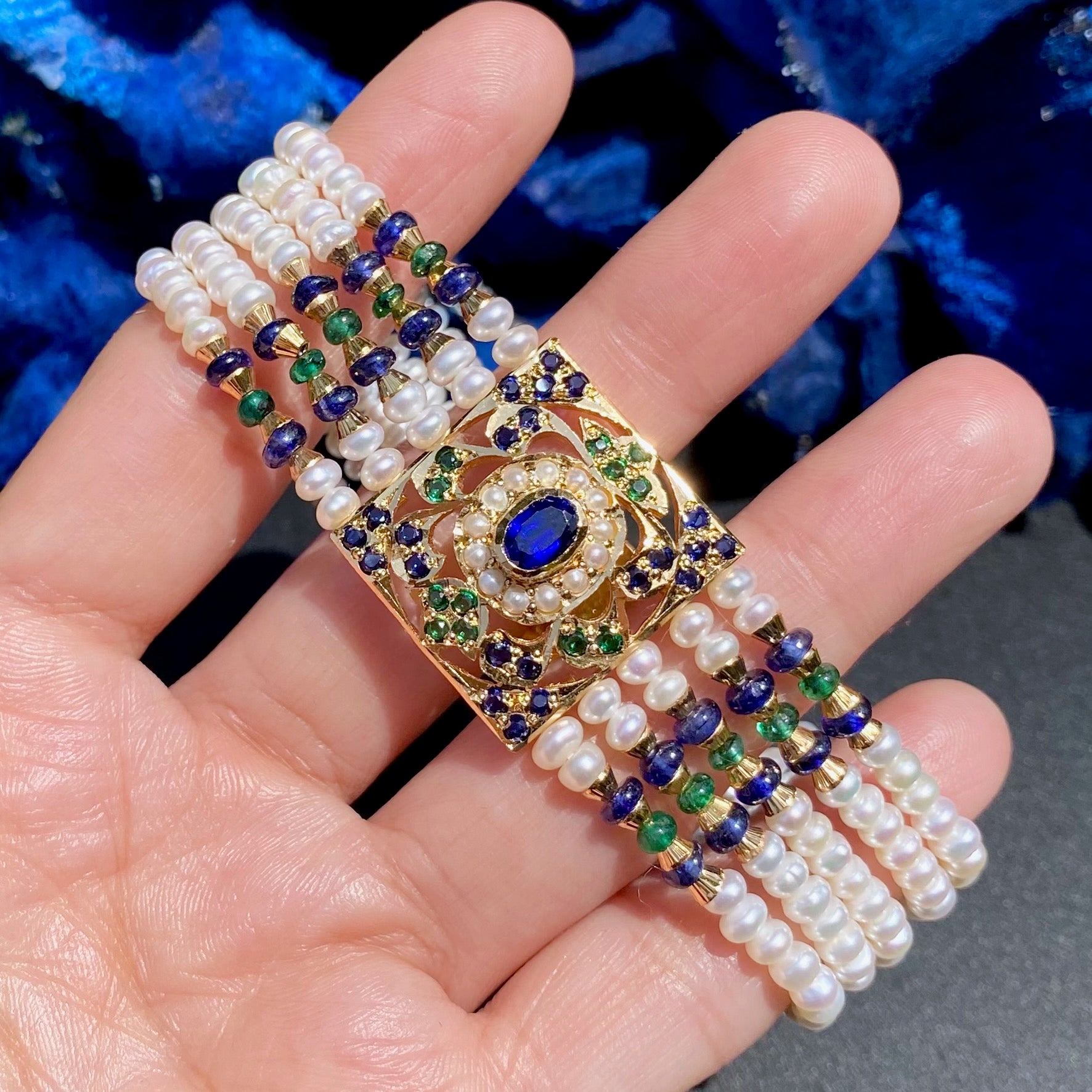 Traditional Jadau Bracelet in Blue Green Colors | Gold Plated on 925 Silver Base BG 173