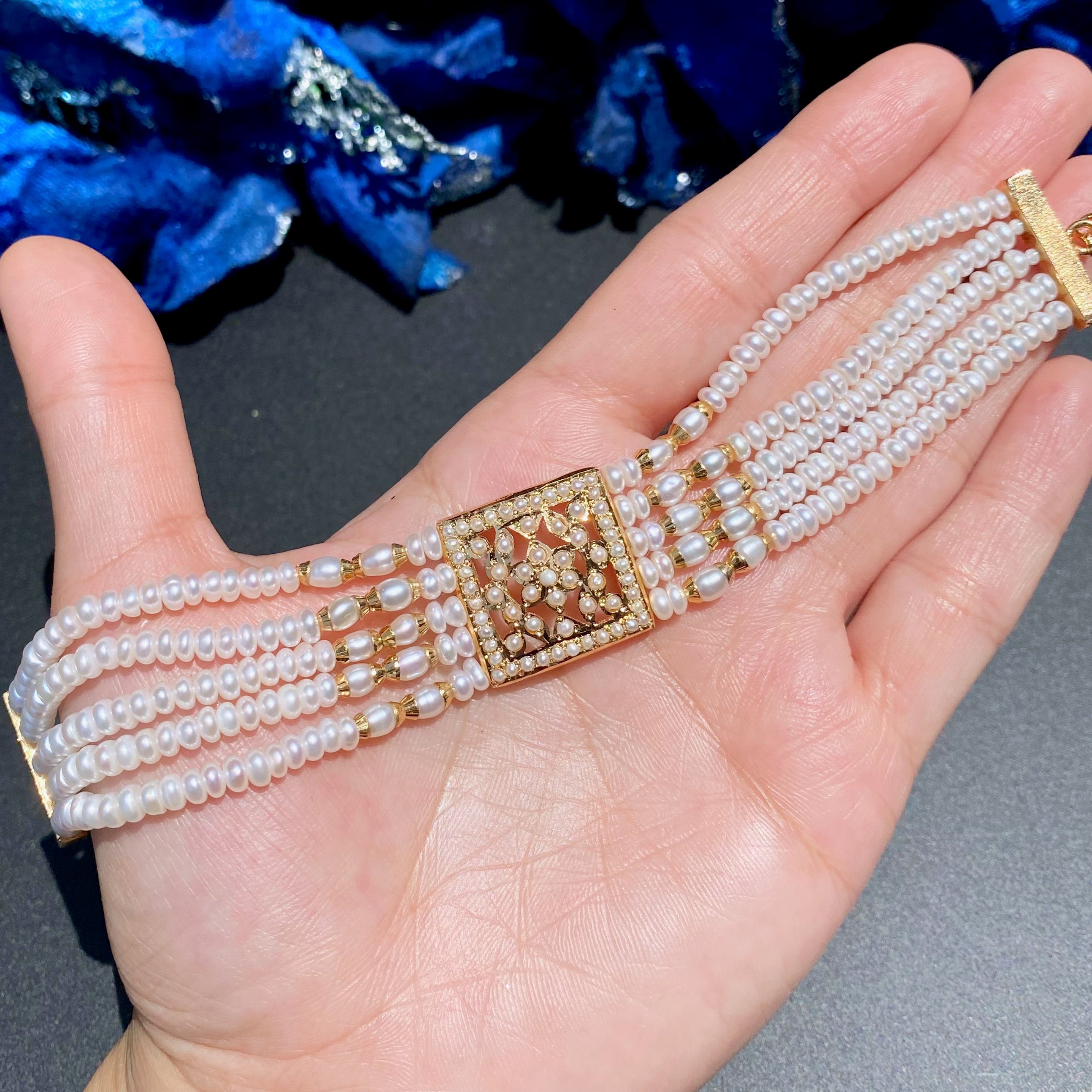 Traditional Punjabi Jadau Dasti on 925 Silver with Genuine Freshwater Pearls BG 170
