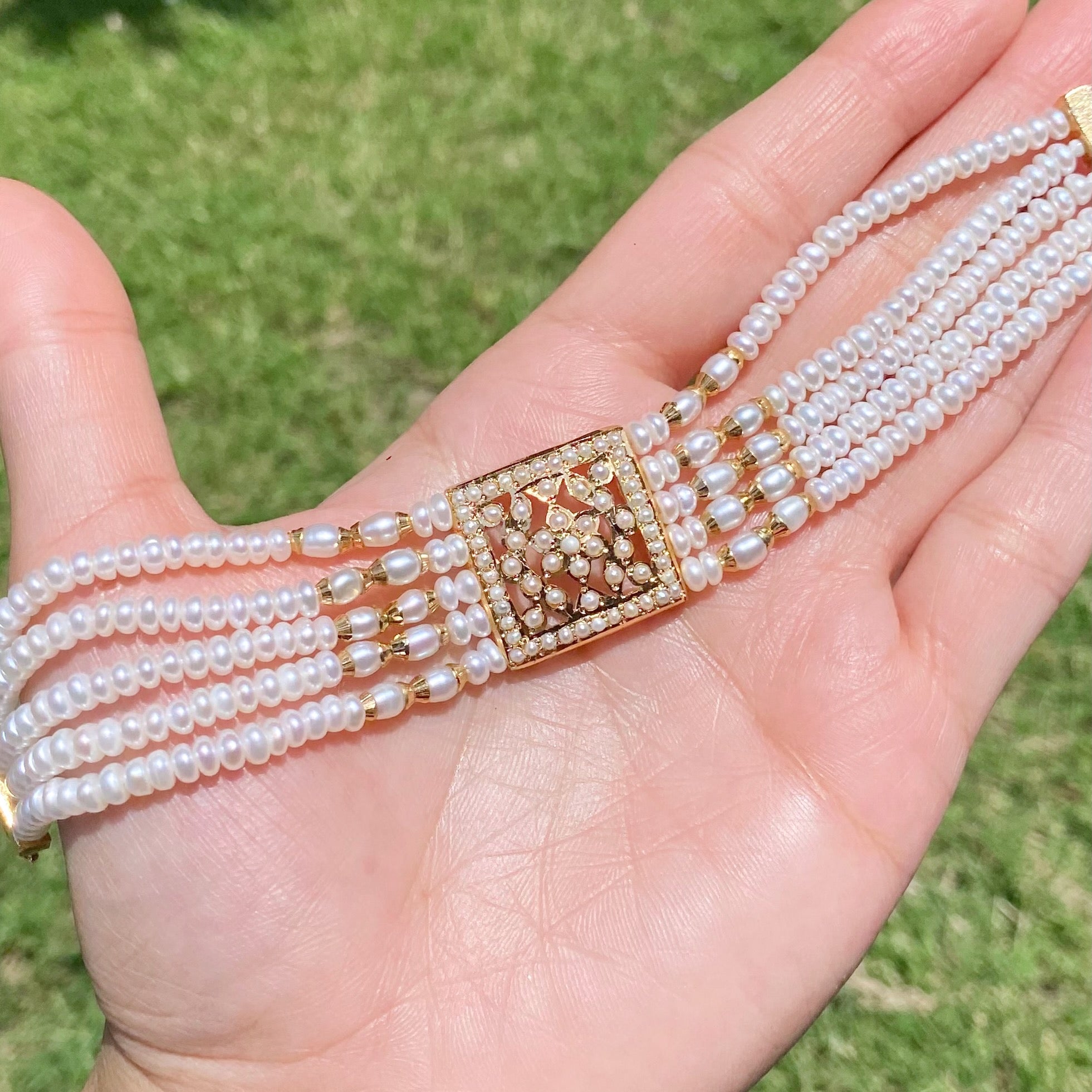 Traditional Punjabi Jadau Dasti on 925 Silver with Genuine Freshwater Pearls BG 170