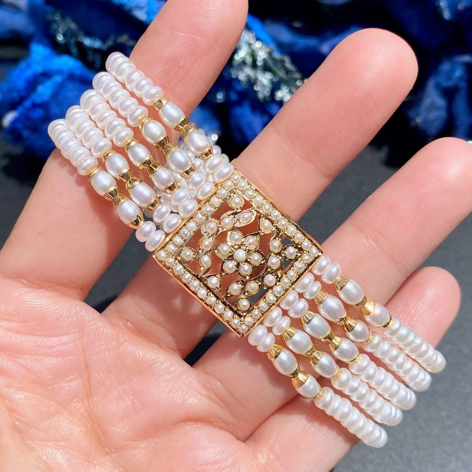 Traditional Punjabi Jadau Dasti on 925 Silver with Genuine Freshwater Pearls BG 170