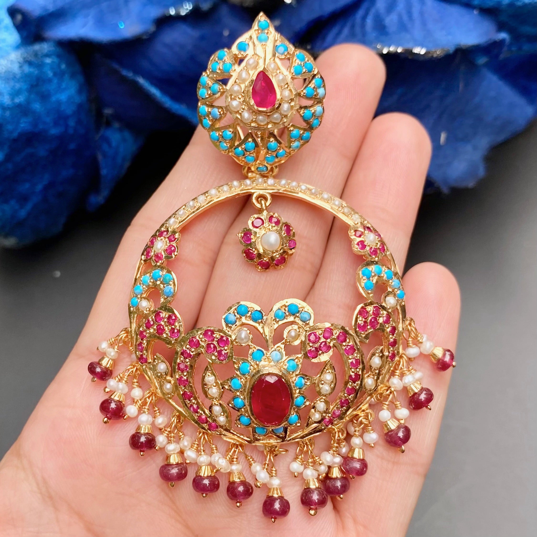 Big Amritsari Jadau Chandbali Earrings | Silver with Gold Plating  ER 049