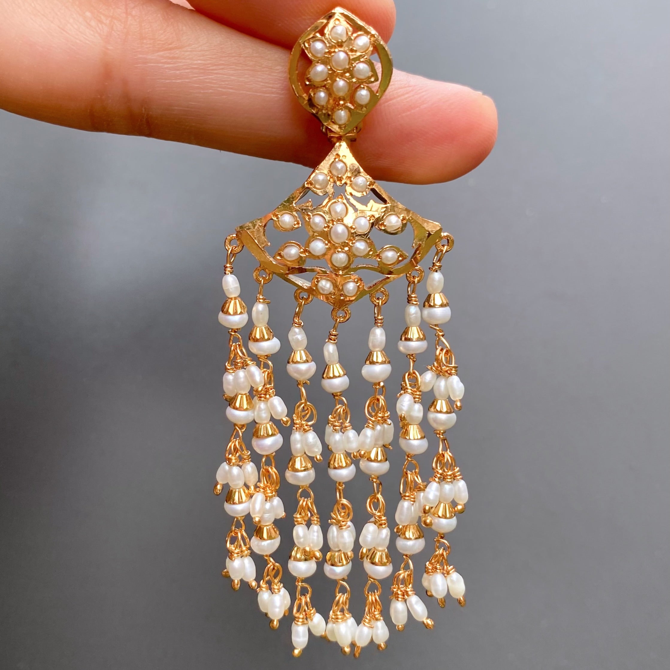 Dangling Pearl Earrings | Handcrafted Jadau Earrings | Pearl Jewellery | ER 676