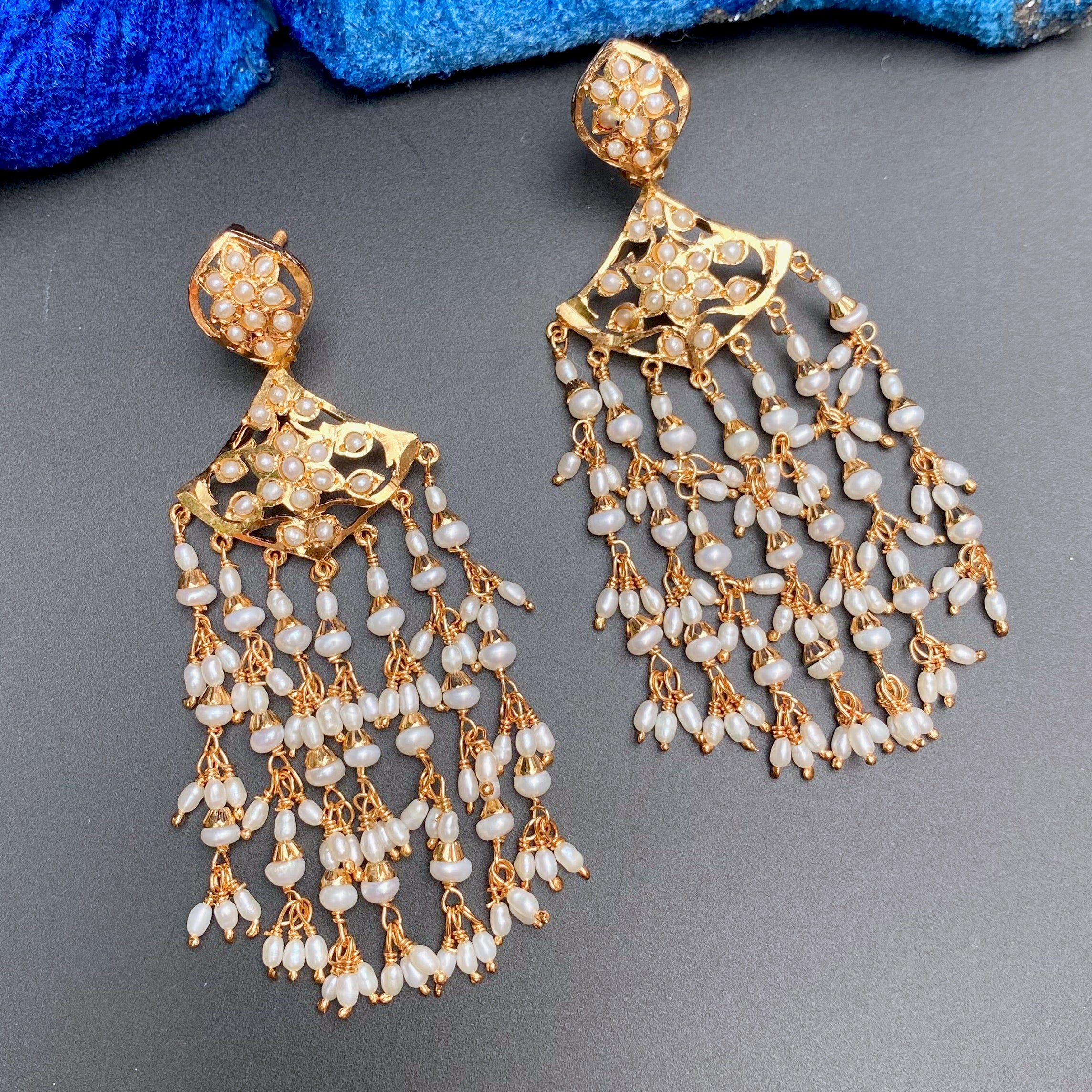 Dangling Pearl Earrings | Handcrafted Jadau Earrings | Pearl Jewellery | ER 676