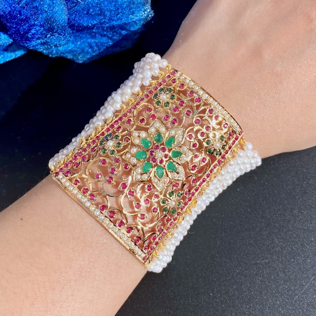 Gold Plated Jadau Bahi | For Women | Traditional Indian Wrist wear BG 076