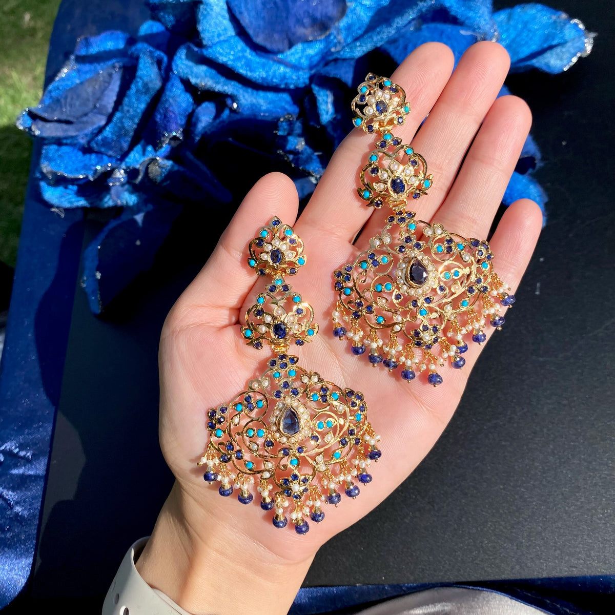 Statement Danglers in Unique Color Combination | Gold Plated Silver Earrings ER 694