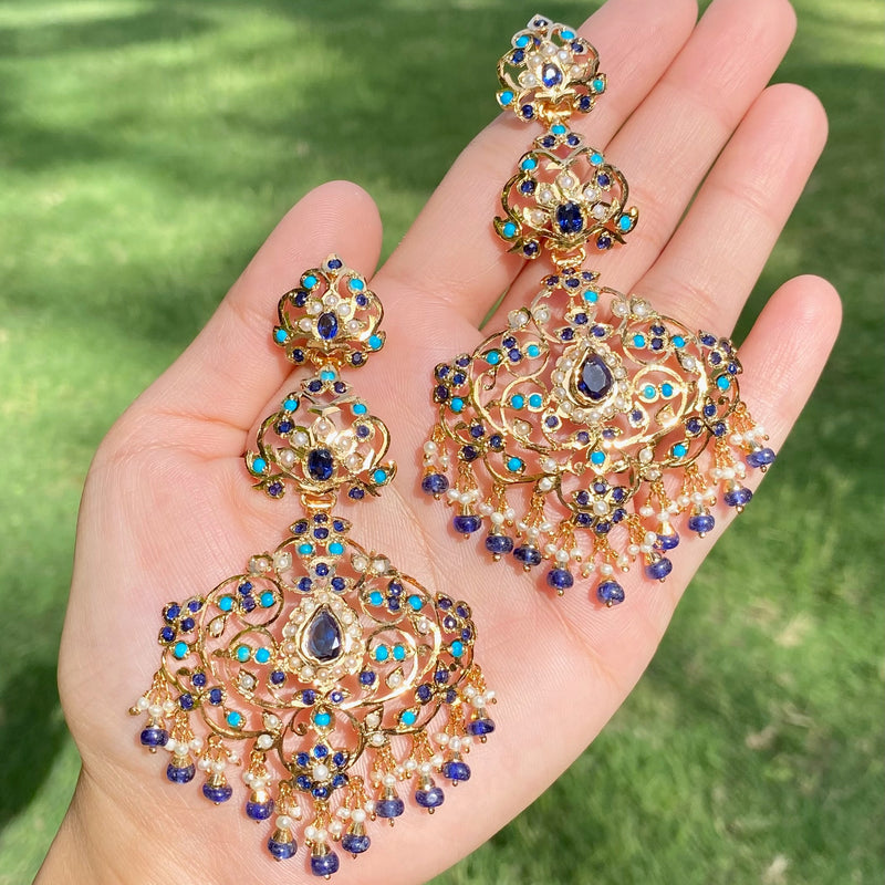 Statement Danglers in Unique Color Combination | Gold Plated Silver Earrings ER 694