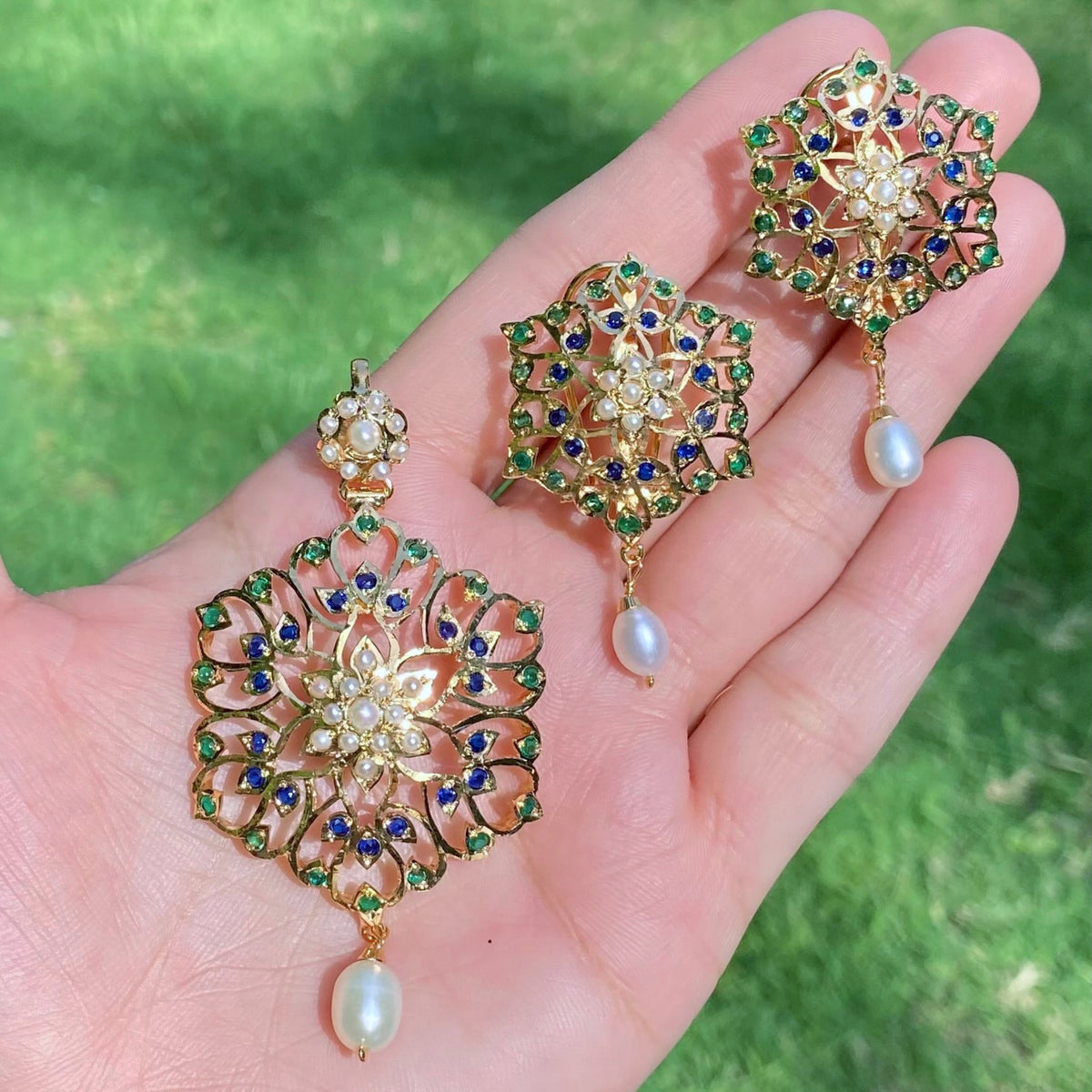 Openwork Jadau Pendant Set | Gold Plated 925 Silver PS 144