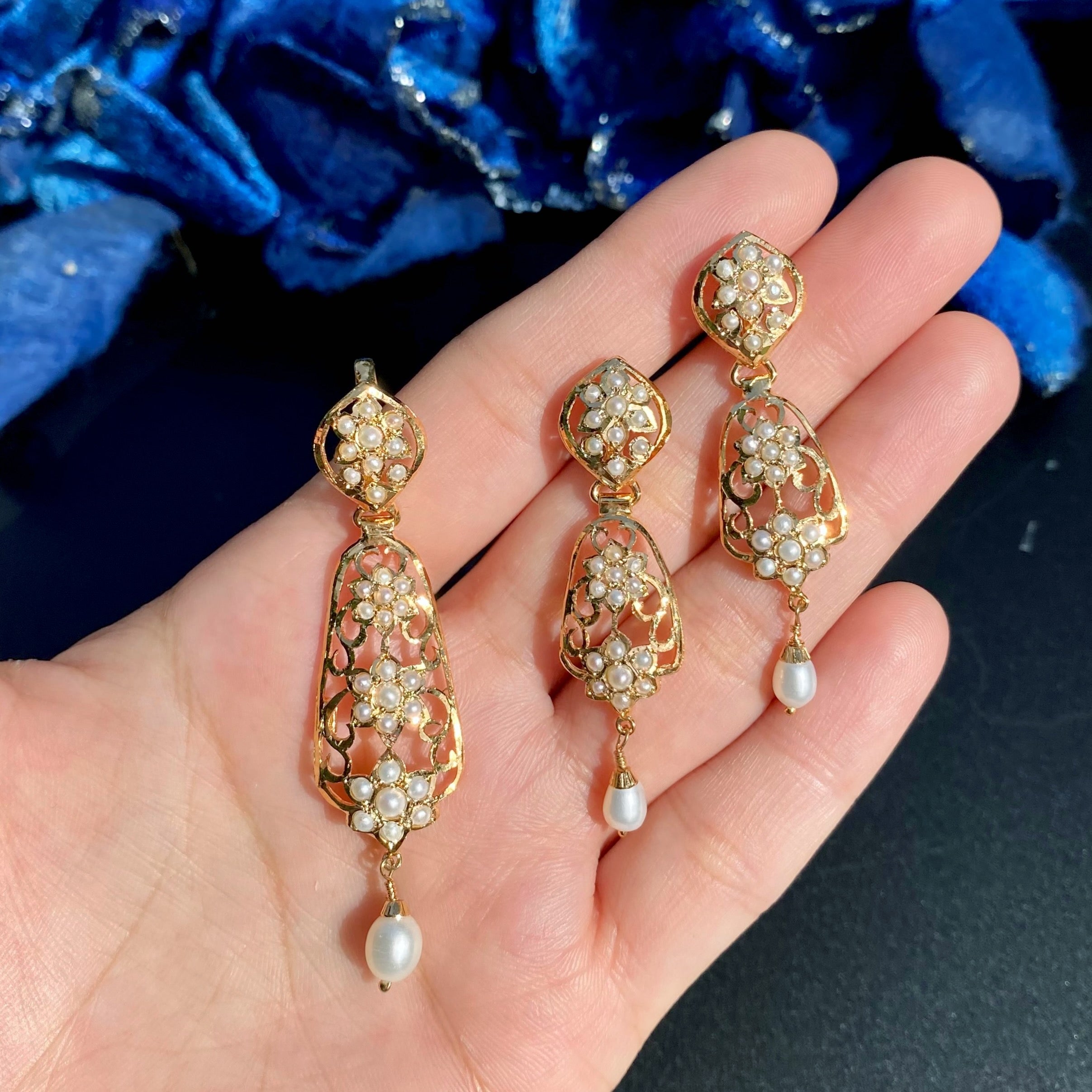 Dainty Seed Pearl Openwork Pendant Set | Gold Plated on 925 Silver PS 140