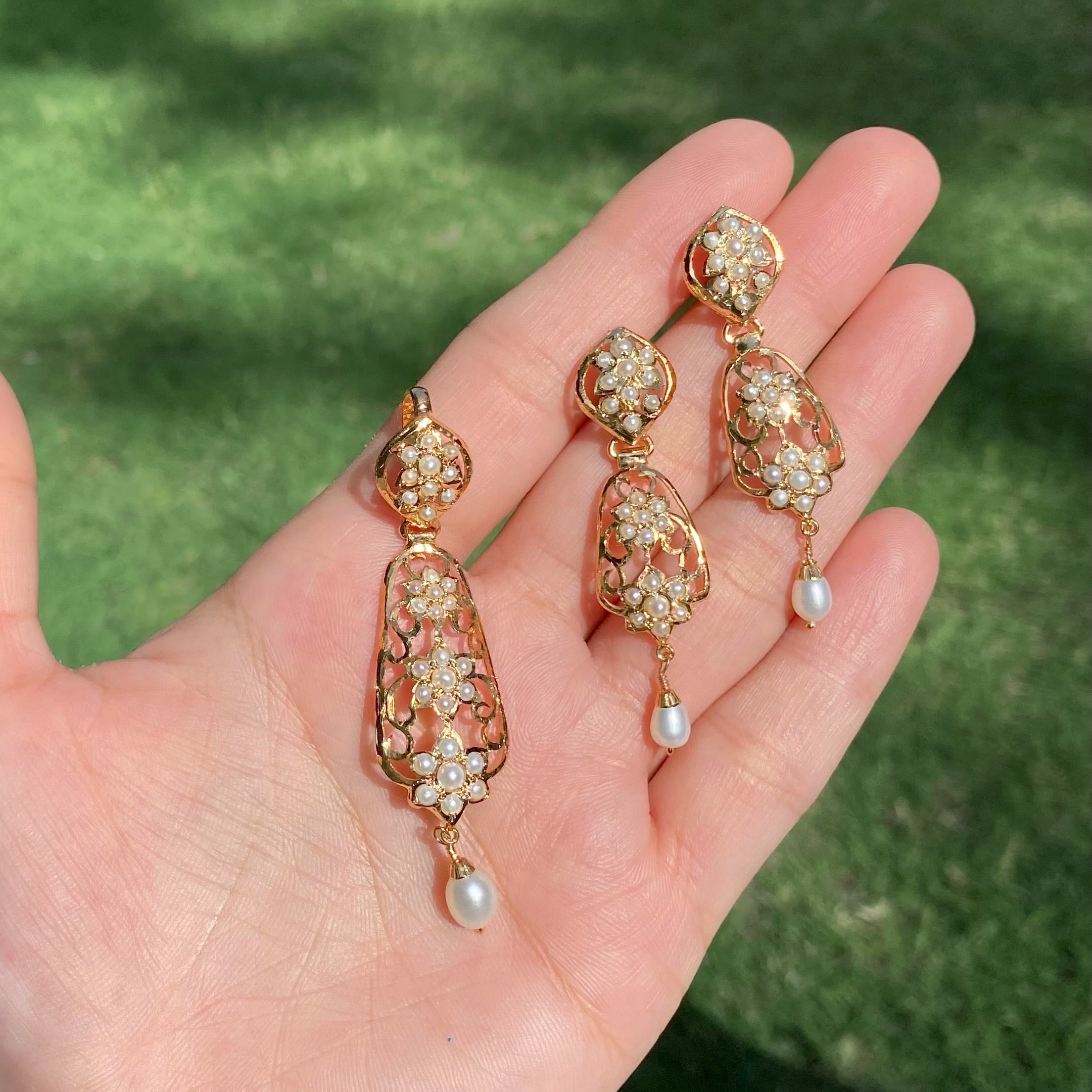 Dainty Seed Pearl Openwork Pendant Set | Gold Plated on 925 Silver PS 140