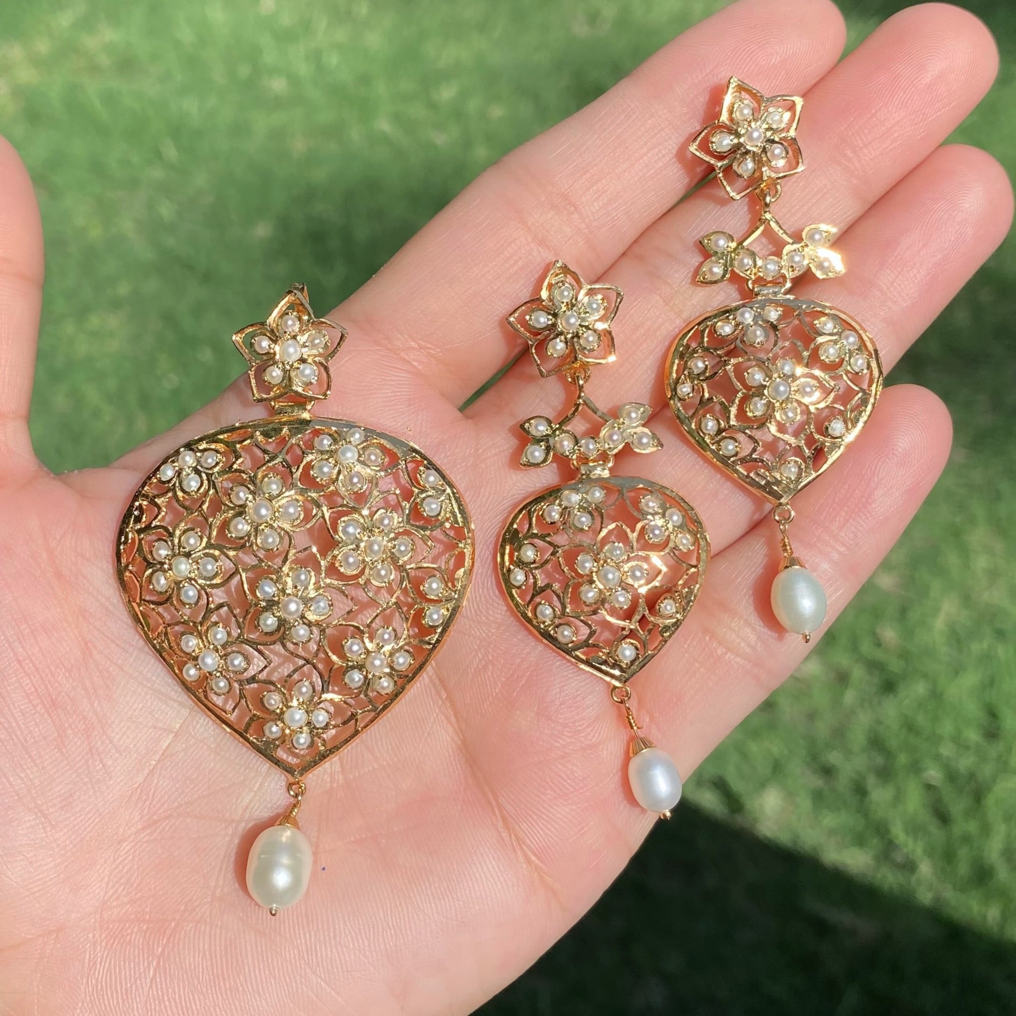 Antique Edwardian Styled Floral Jadau Pendant Set | Gold Plated Silver PS 138