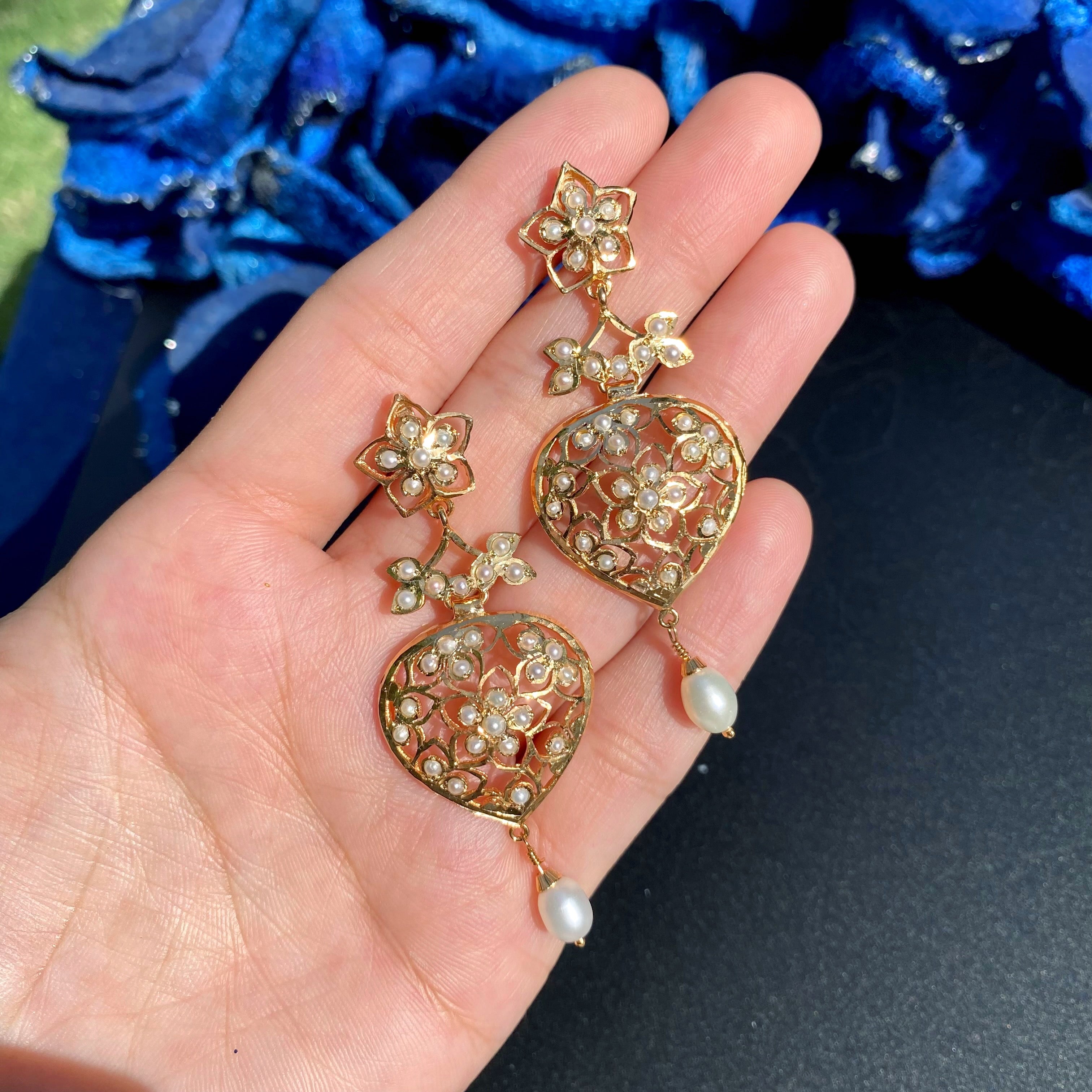 Antique Edwardian Styled Floral Jadau Pendant Set | Gold Plated Silver PS 138